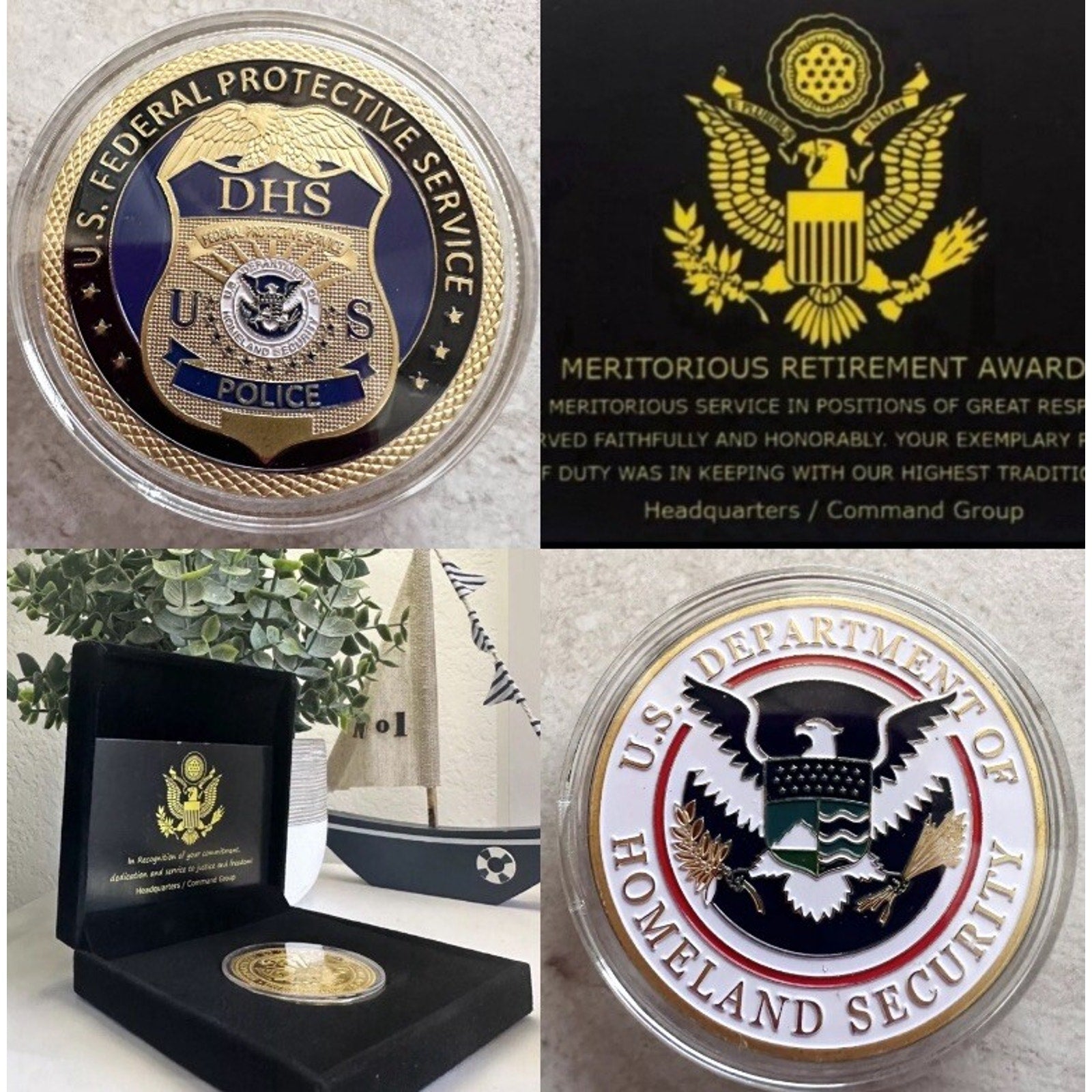 U S Federal Protective Service Police Coin W/ Retirement Award