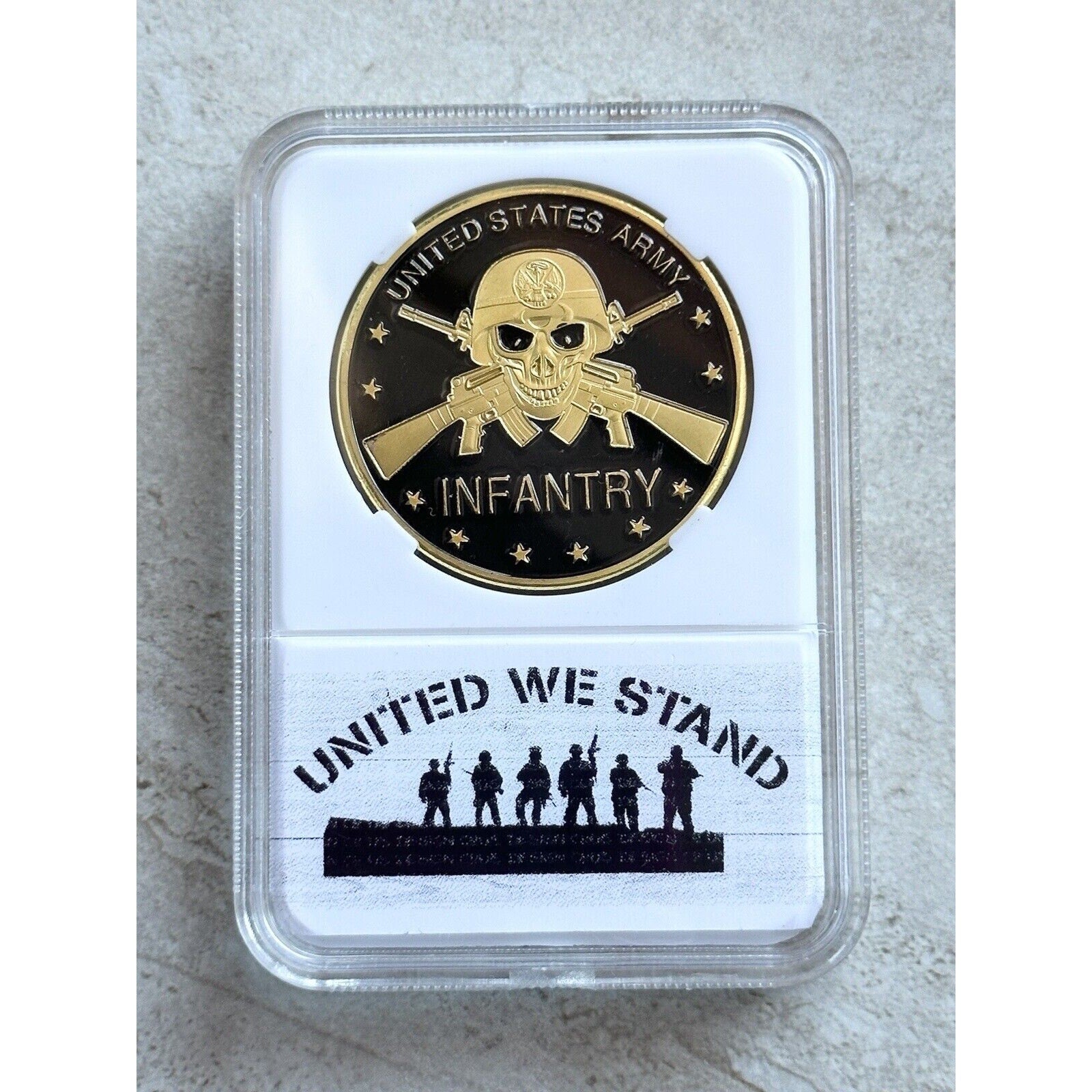 US ARMY INFANTRY Challenge Coin With Beautiful Case United We Stand
