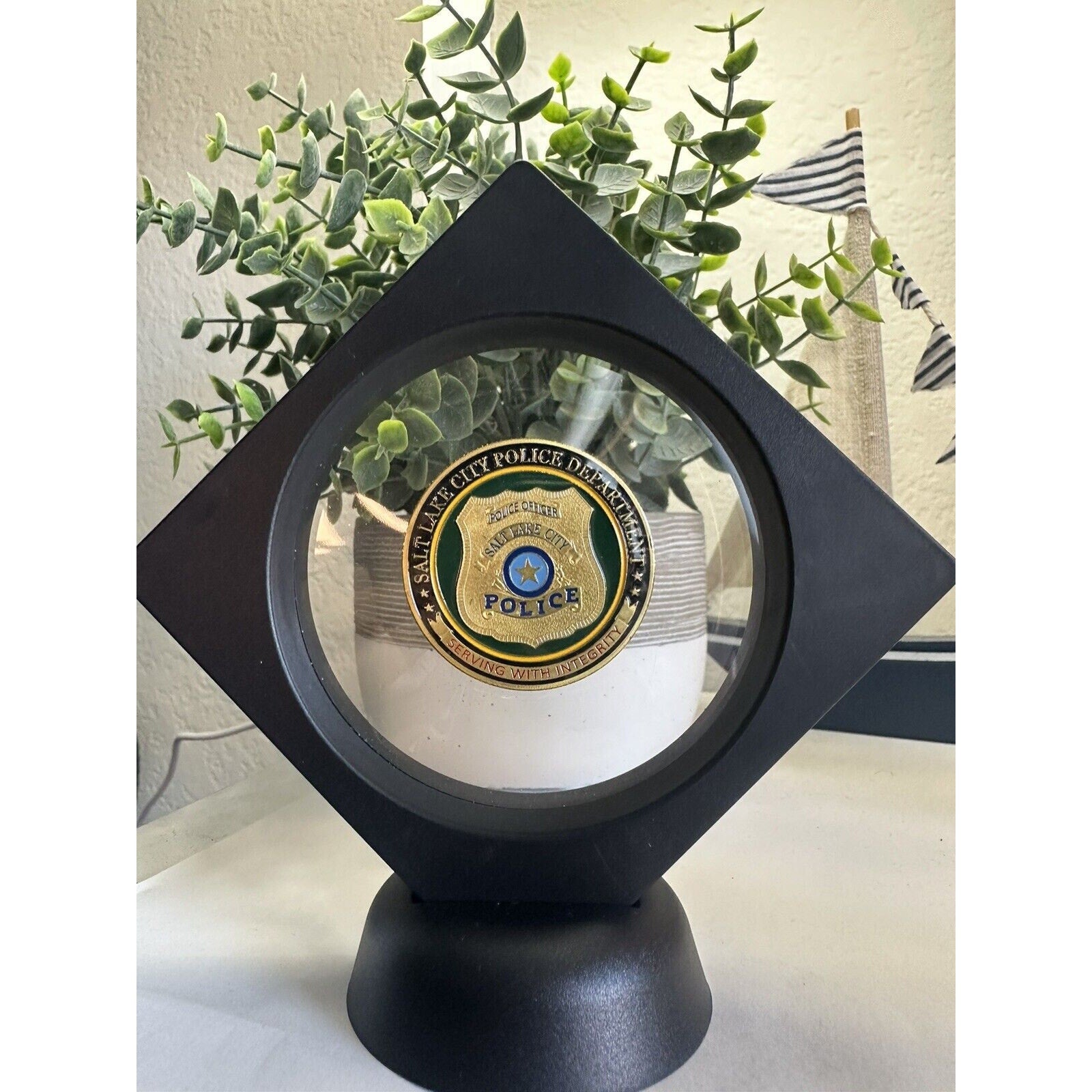 Salt Lake City Police Dept Challenge Coin With Display Case.