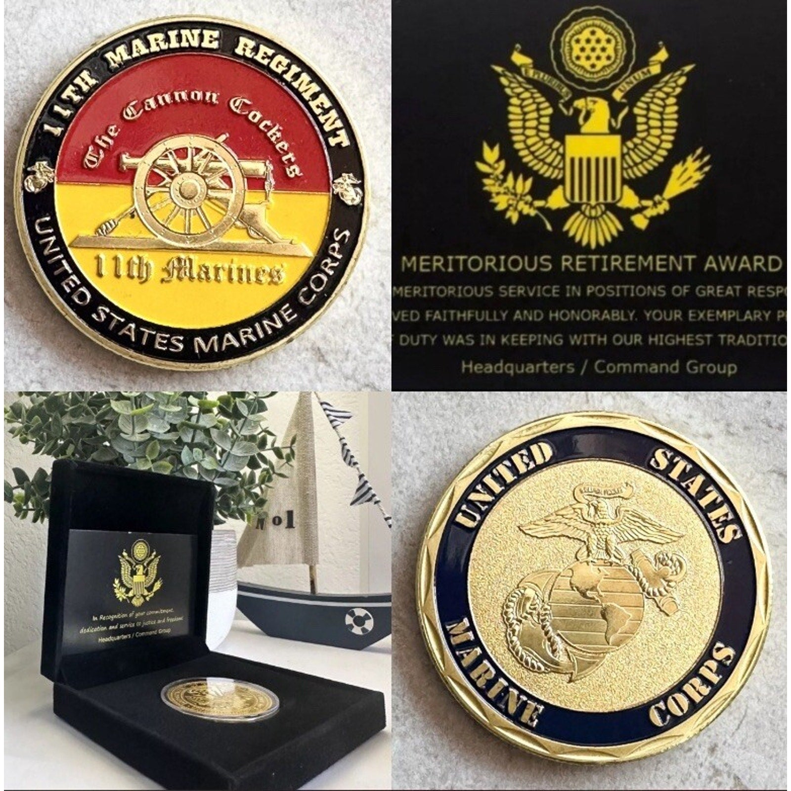 US MARINE CORPS - 11th REGIMENT Coin With Retirement Award OFFIC LIC 2023125