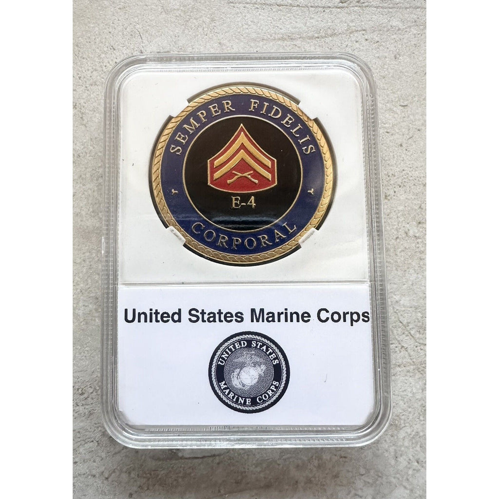 U.S. Marine Corps Semper Fidelis E-4 Corporal Challenge Coin With Case.