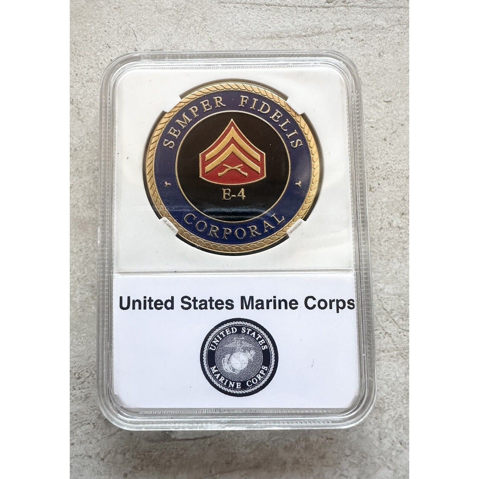U.S. Marine Corps Semper Fidelis E-4 Corporal Challenge Coin With Case.
