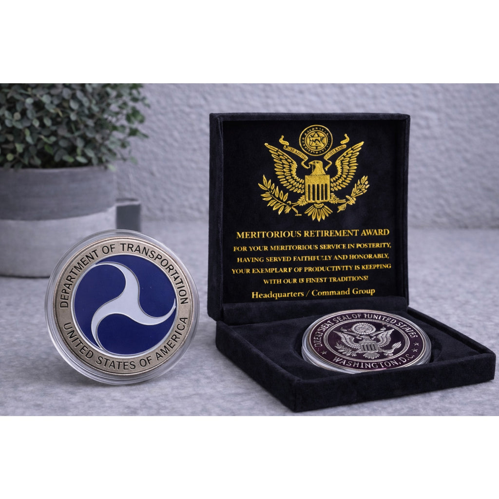 U S Department of the Transportation Challenge Coin w/ Retirement Award