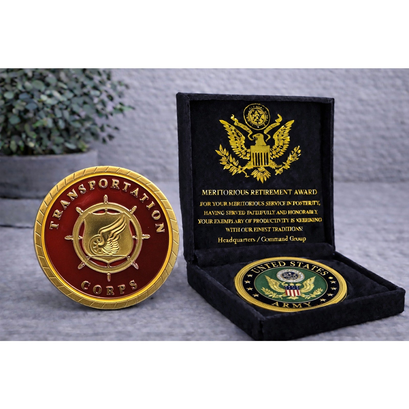 ARMY TRANSPORTATION CORPS 1.5” CHALLENGE COIN w/ Retirement Award