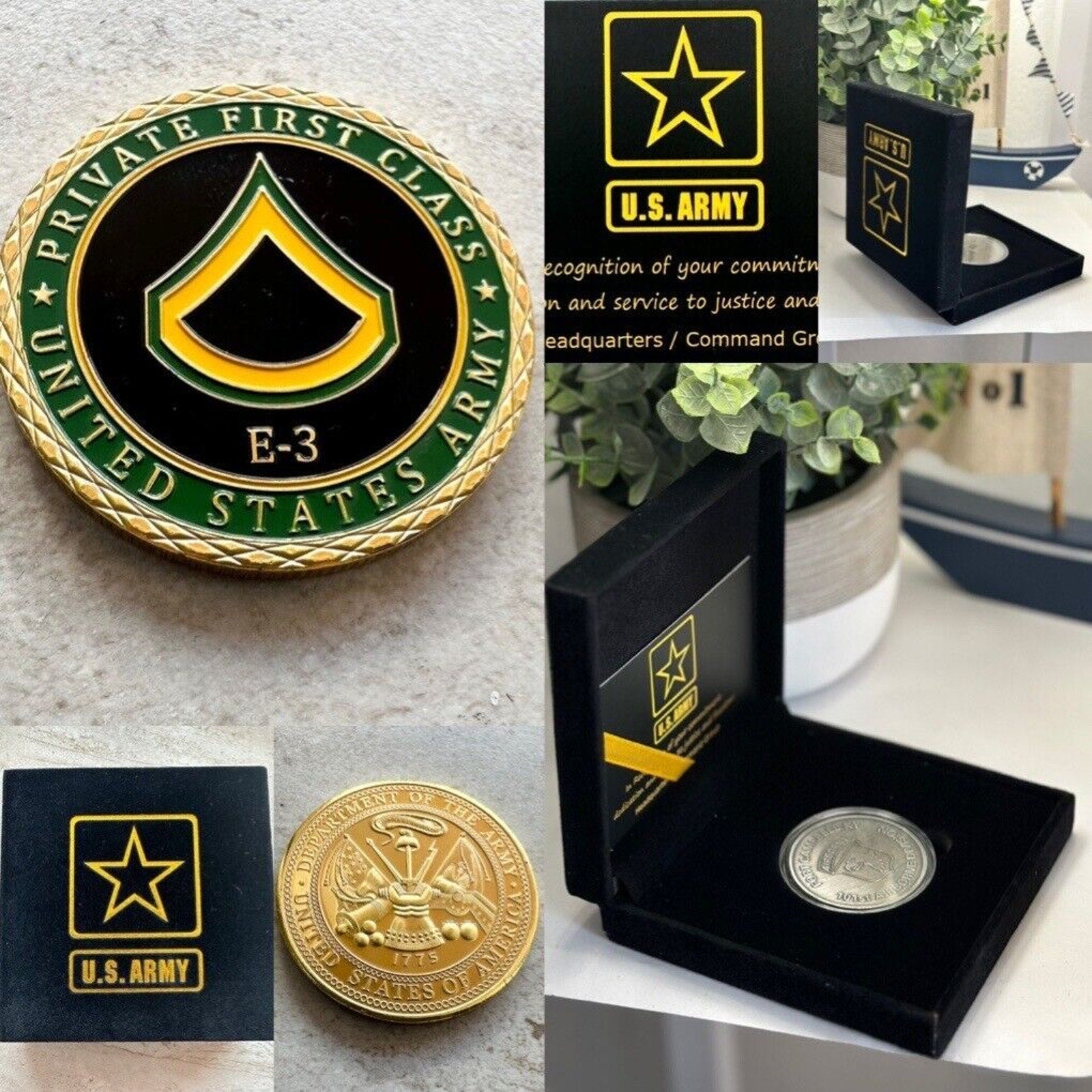 Us Army Private First Class E-3 Challenge Coin With Special Army Velvet Case