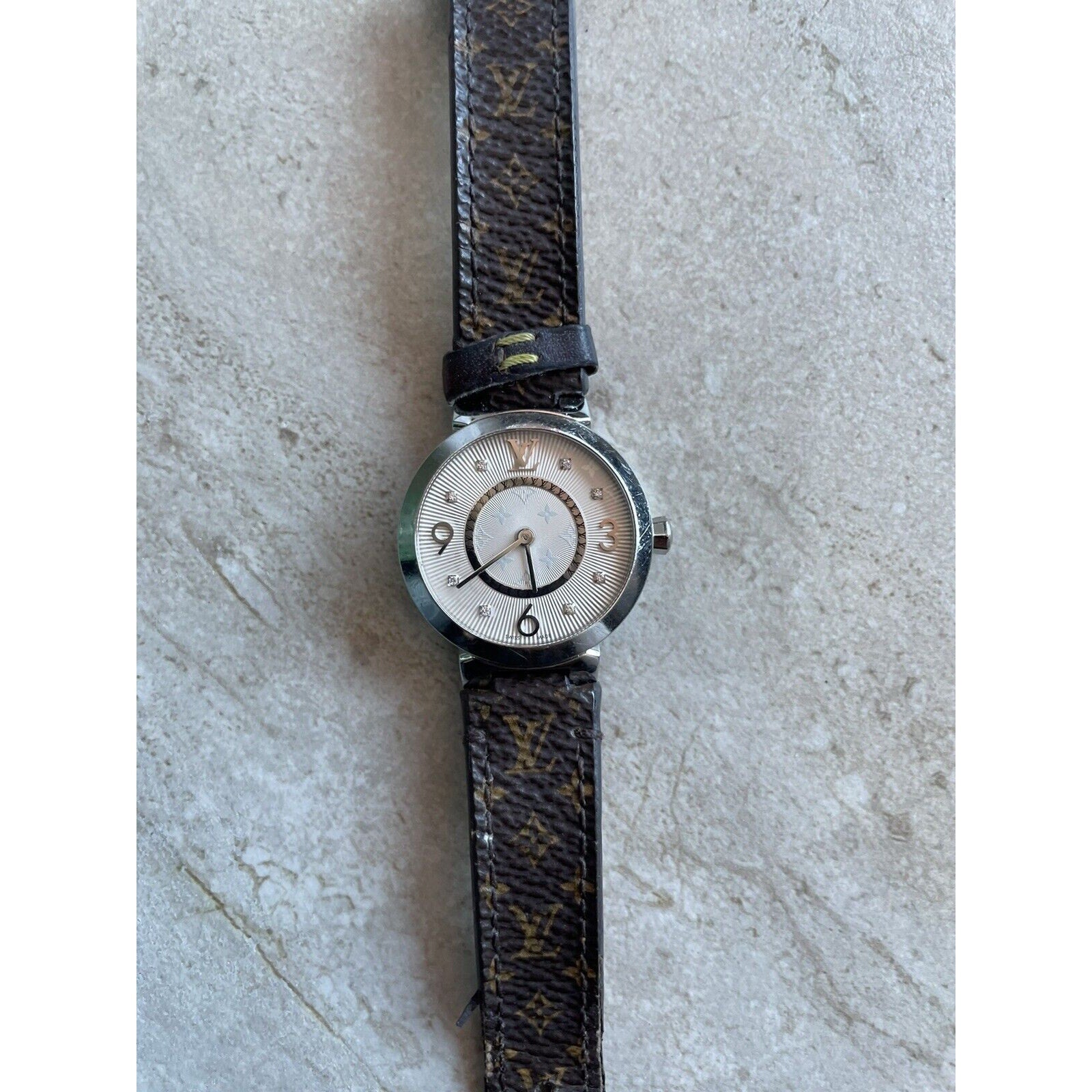 LOUIS VUITTON Tambour Slim Monogram, Quartz, 28mm, Stainless Steel Pre-owned