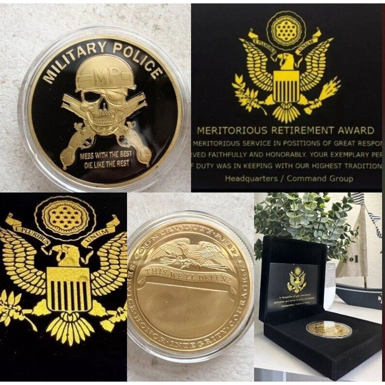 UNITED STATES MILITARY POLICE MP Army Coin With Retirement Award