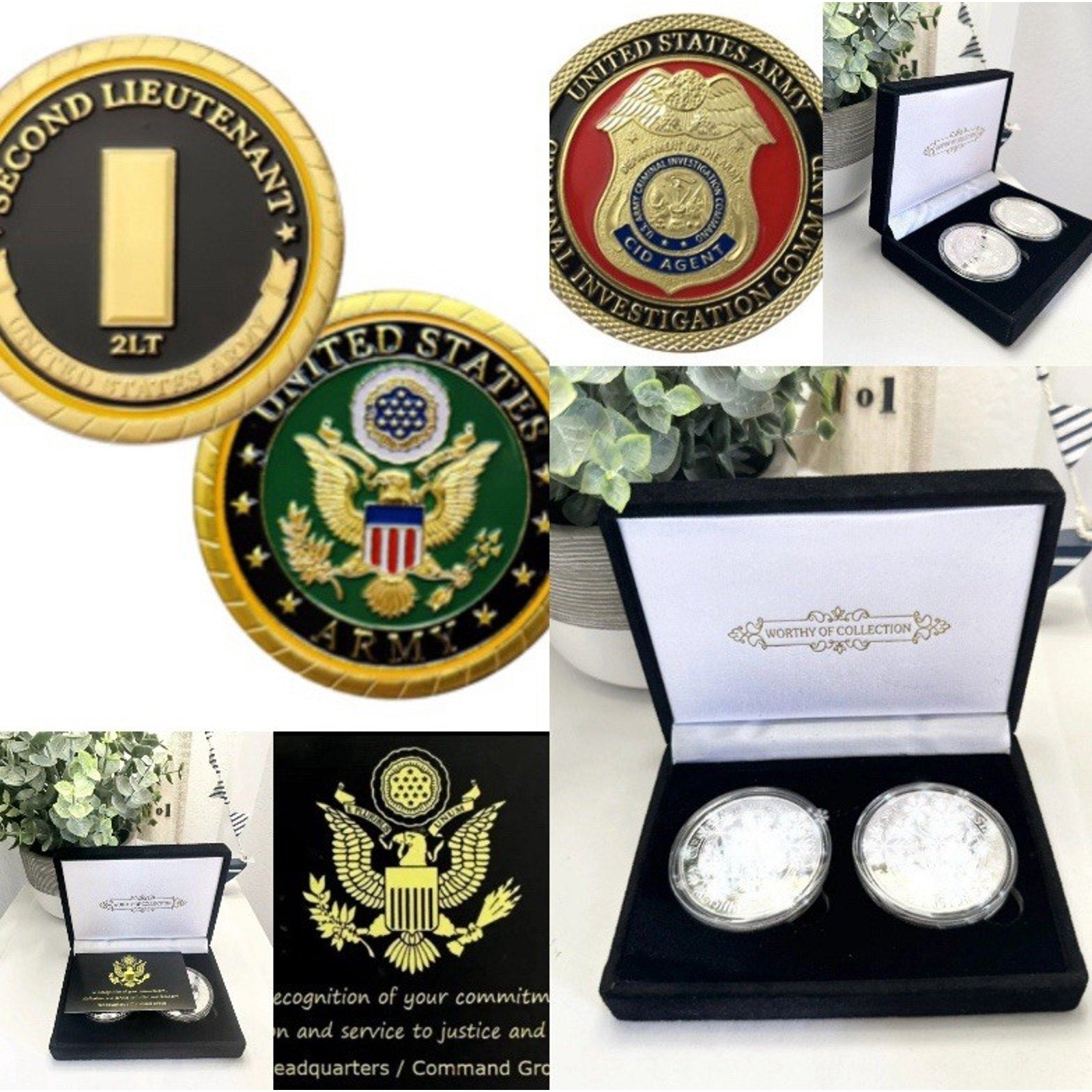 2pcs Army Rank 2LT 2nd O-2 And Criminal Investigation Command Coin