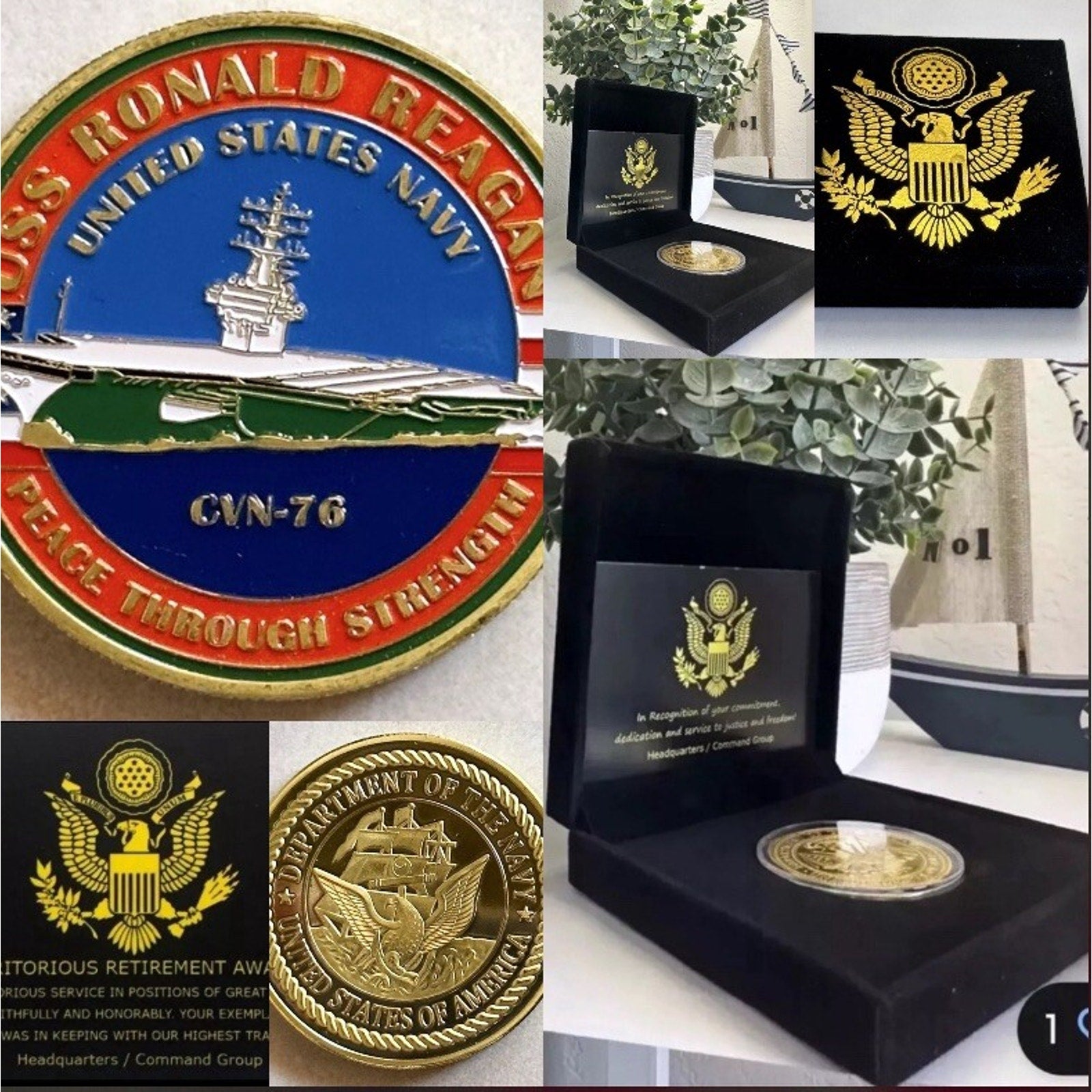 US NAVY -USS RONALD REAGAN - CVN-76 Coin With Retirement Award