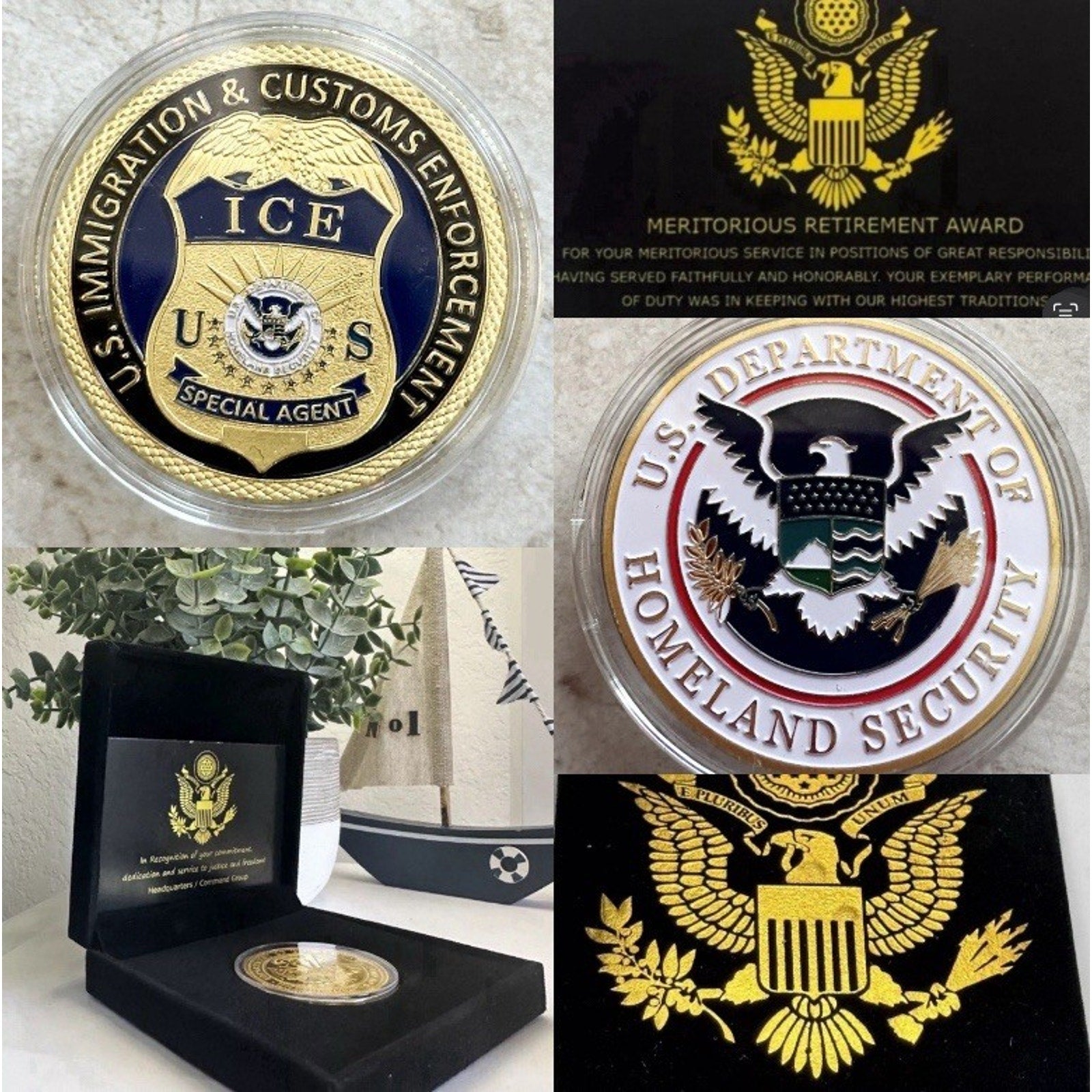US Immigrations Customs Protection Enforcement Coin With Retirement Award
