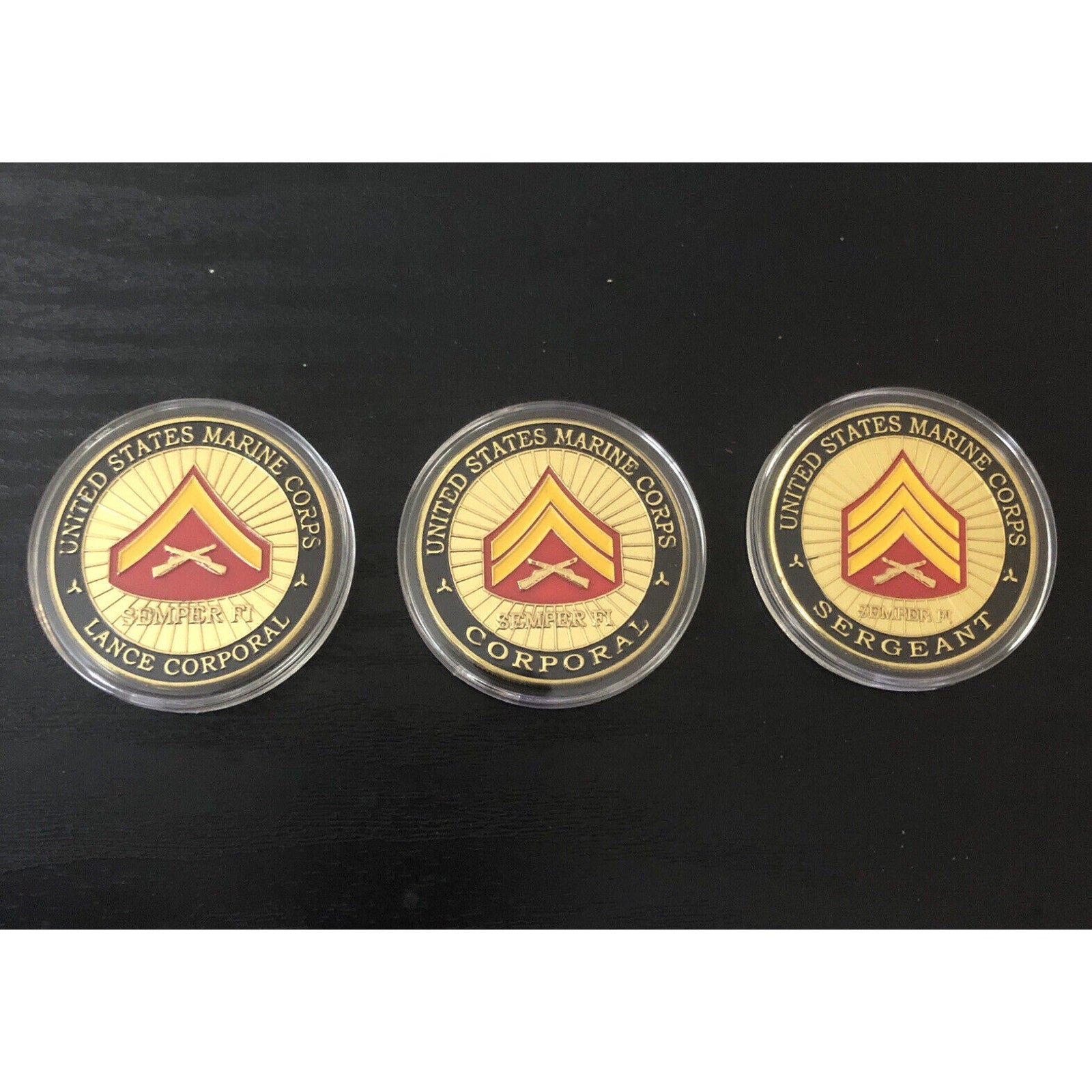 LOT OF 3 x USMC RANK Lance Corporal Sergeant SSG challenge Coin Marines