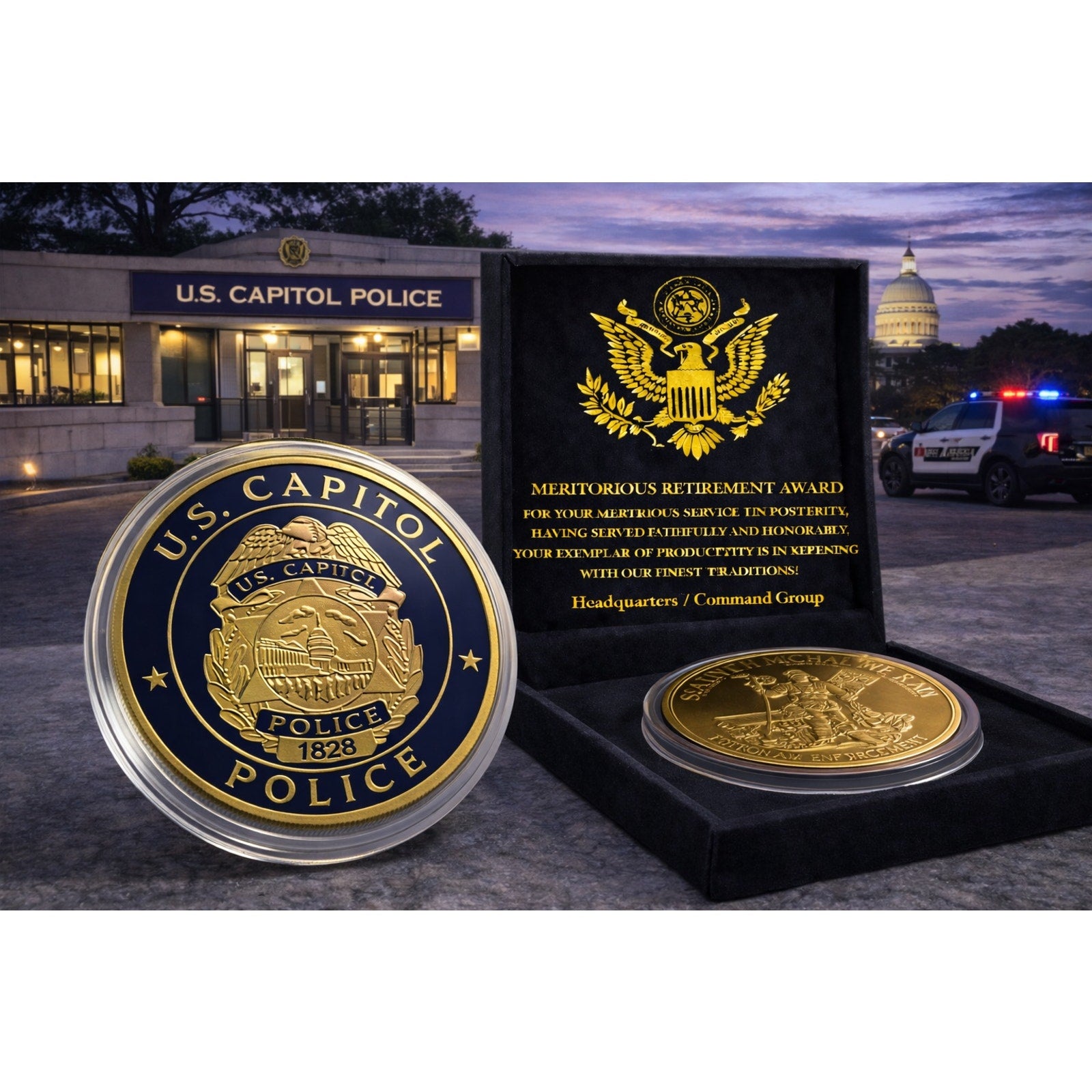 UNITED STATES US CAPITOL POLICE-Washington DC Challenge Coin w/ Retirement Awar