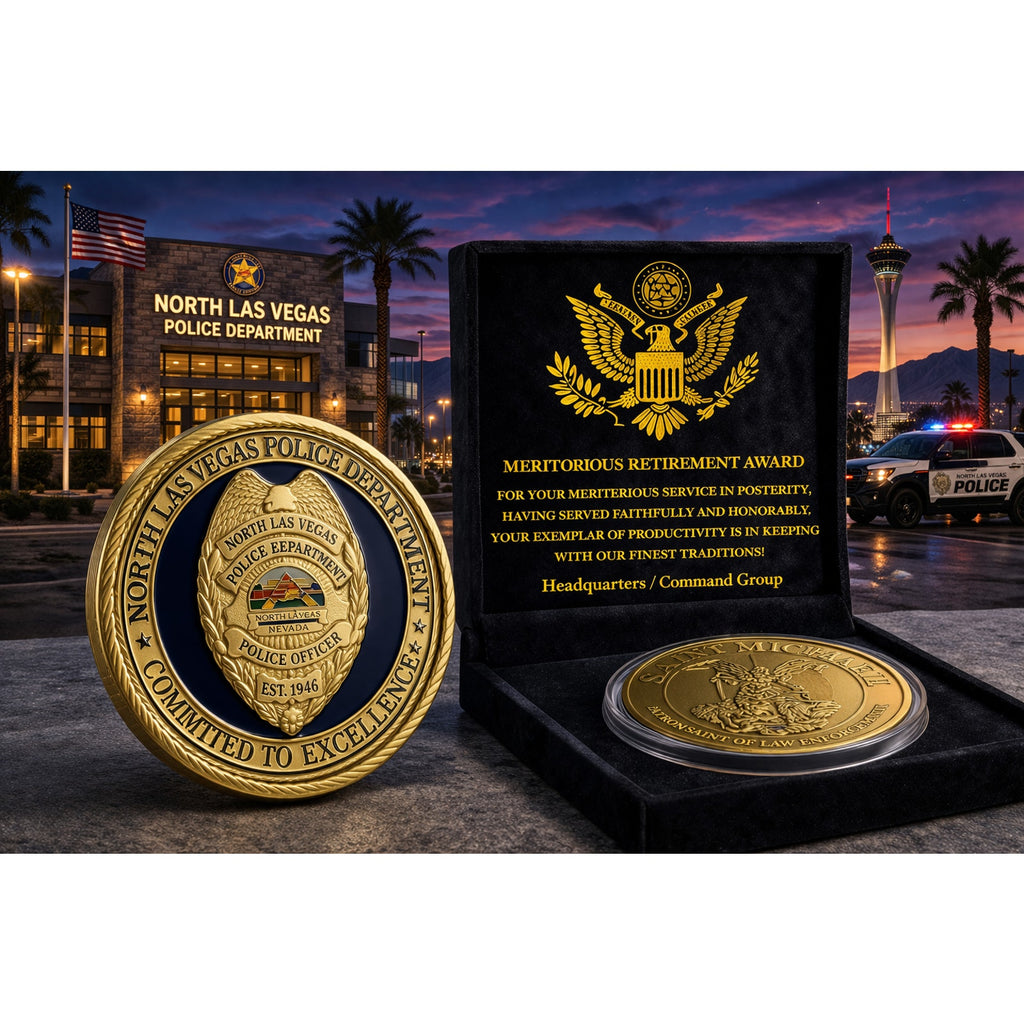 North Las Vegas Police Dept Badge Challenge Coin w/ Retirement Award