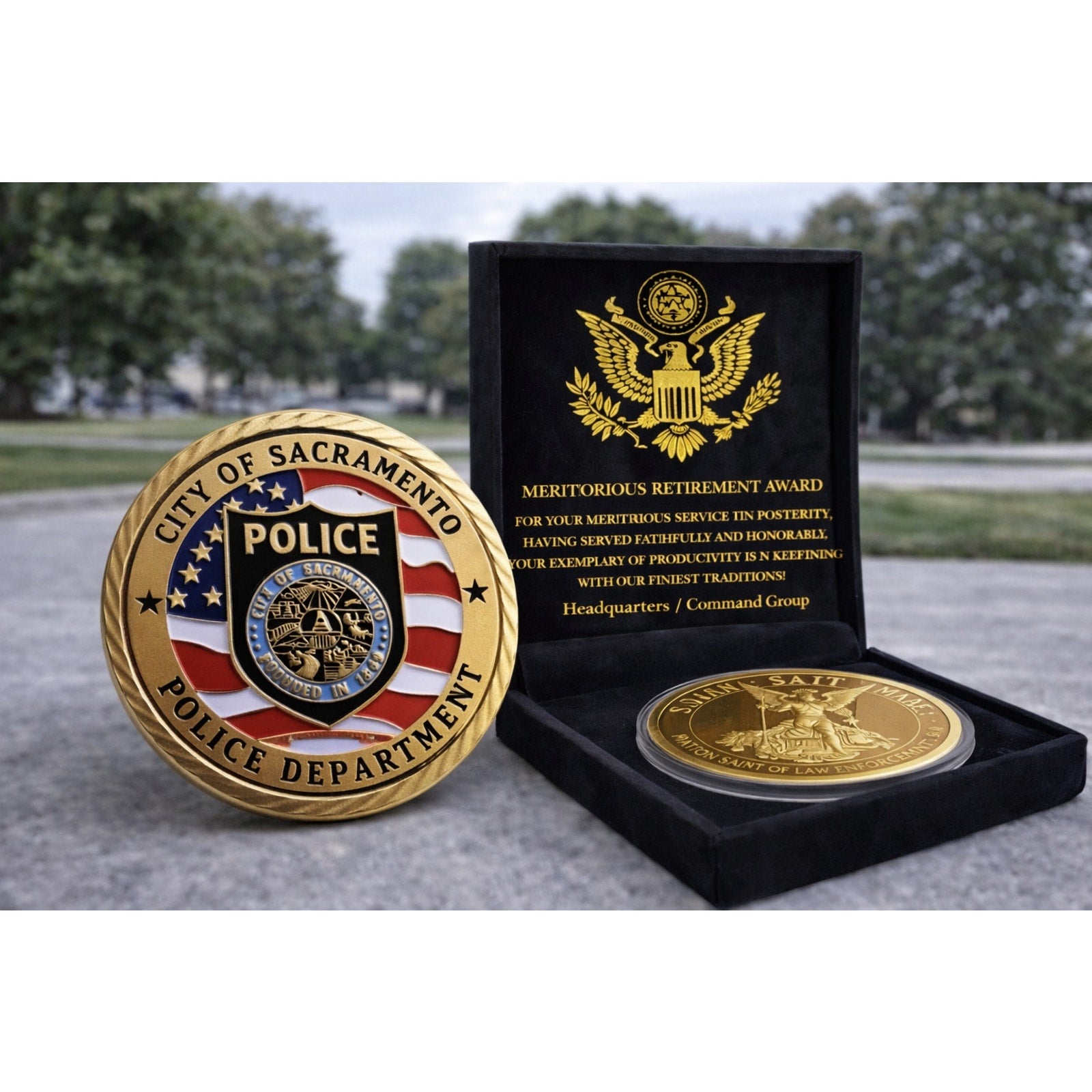 CITY OF SACRAMENTO POLICE DEPT CHALLENGE COIN w/ Retirement Award