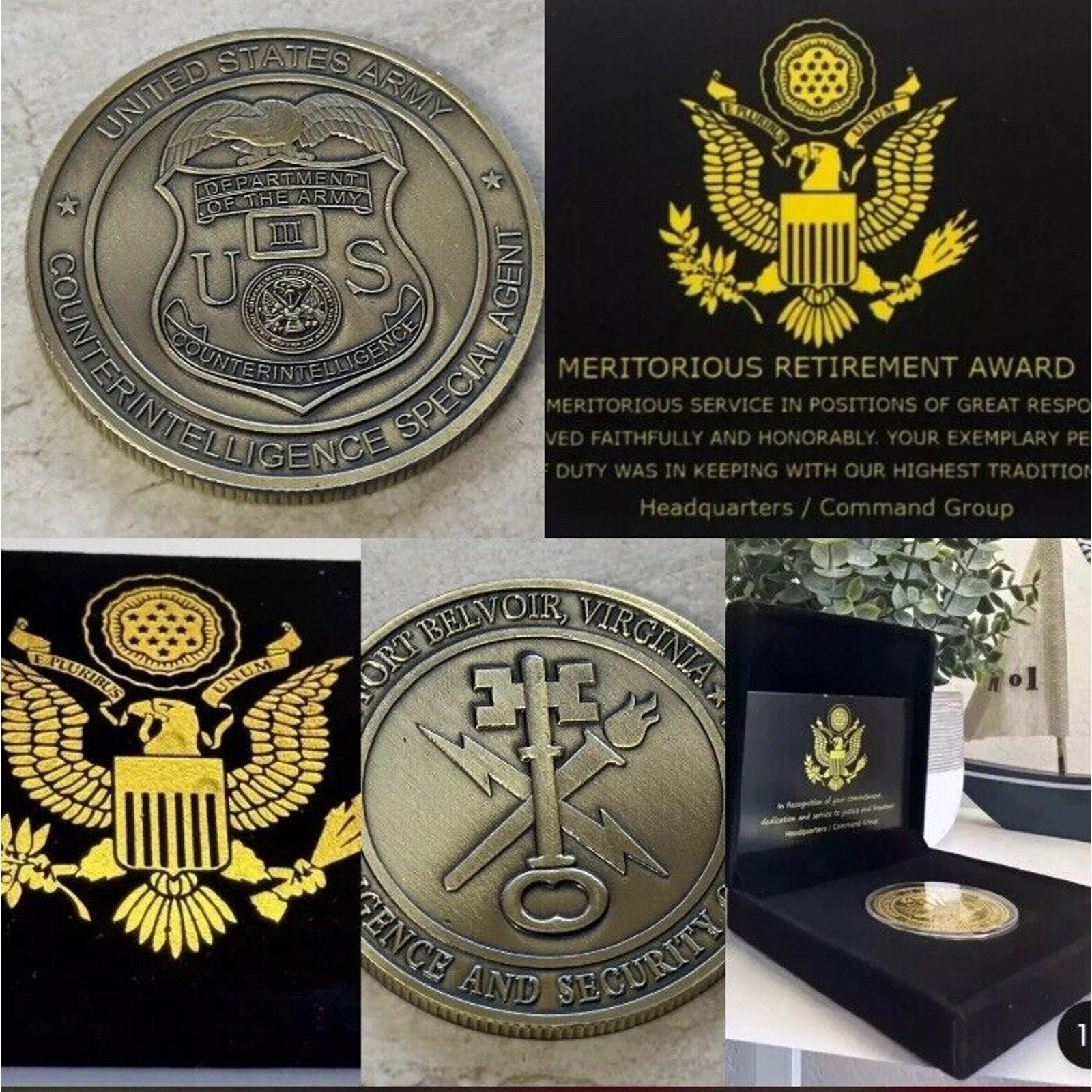 US Army Counter Intelligence Officer/ Special Agent Badge Coin Retirement Award