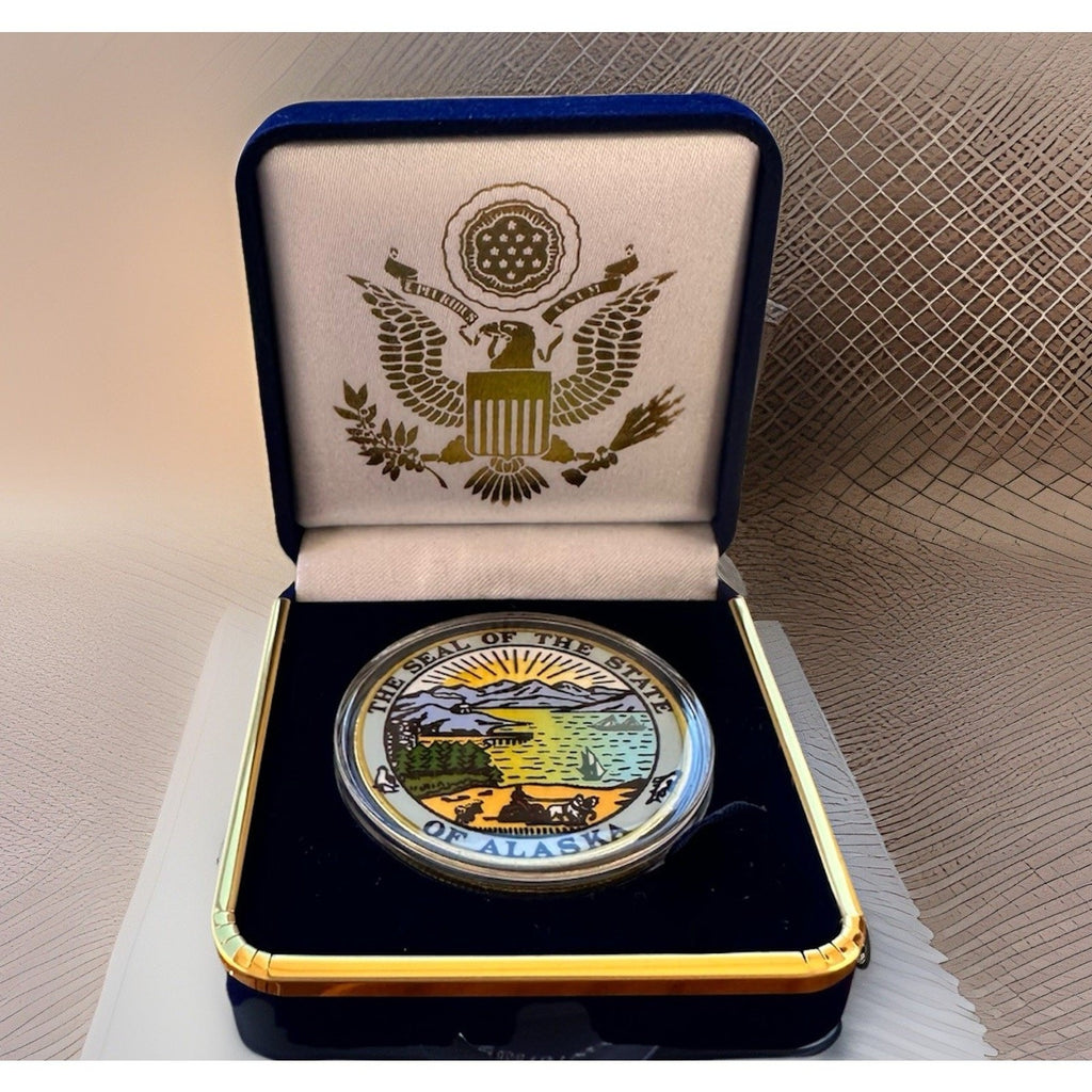 ALASKA State Seal Challenge Coin Colorized USA NEW! Come With Blue Velvet Case