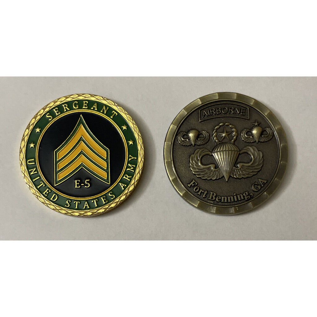 2pcs 82nd Airborne School Jump Wing Badge E-5 Sergeant Coin US Army RARE