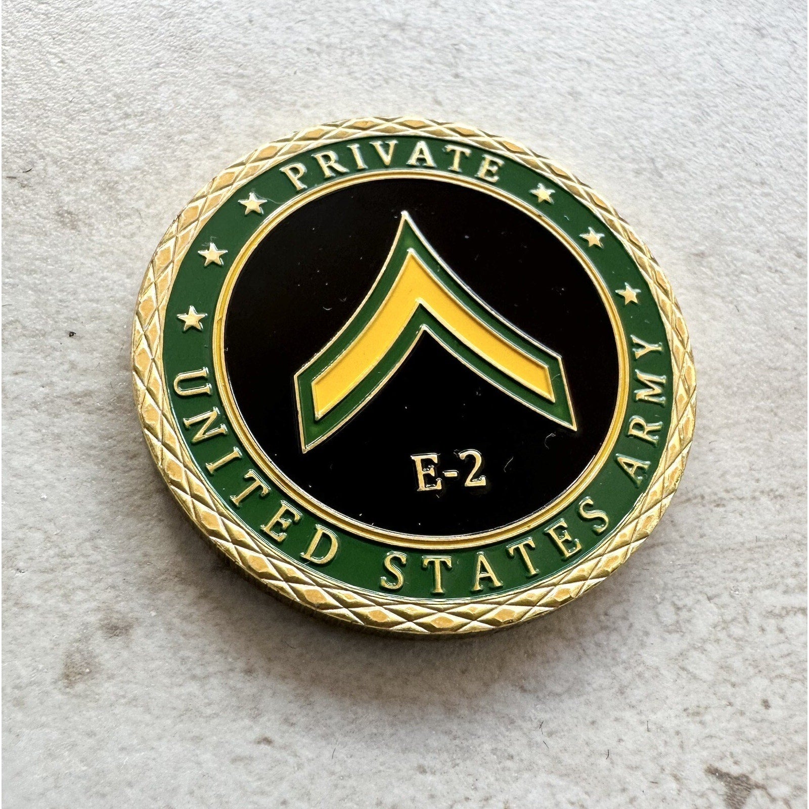 UNITED STATES ARMY - Rank PRIVATE E-2 Challenge Coin w/ Retirement Award