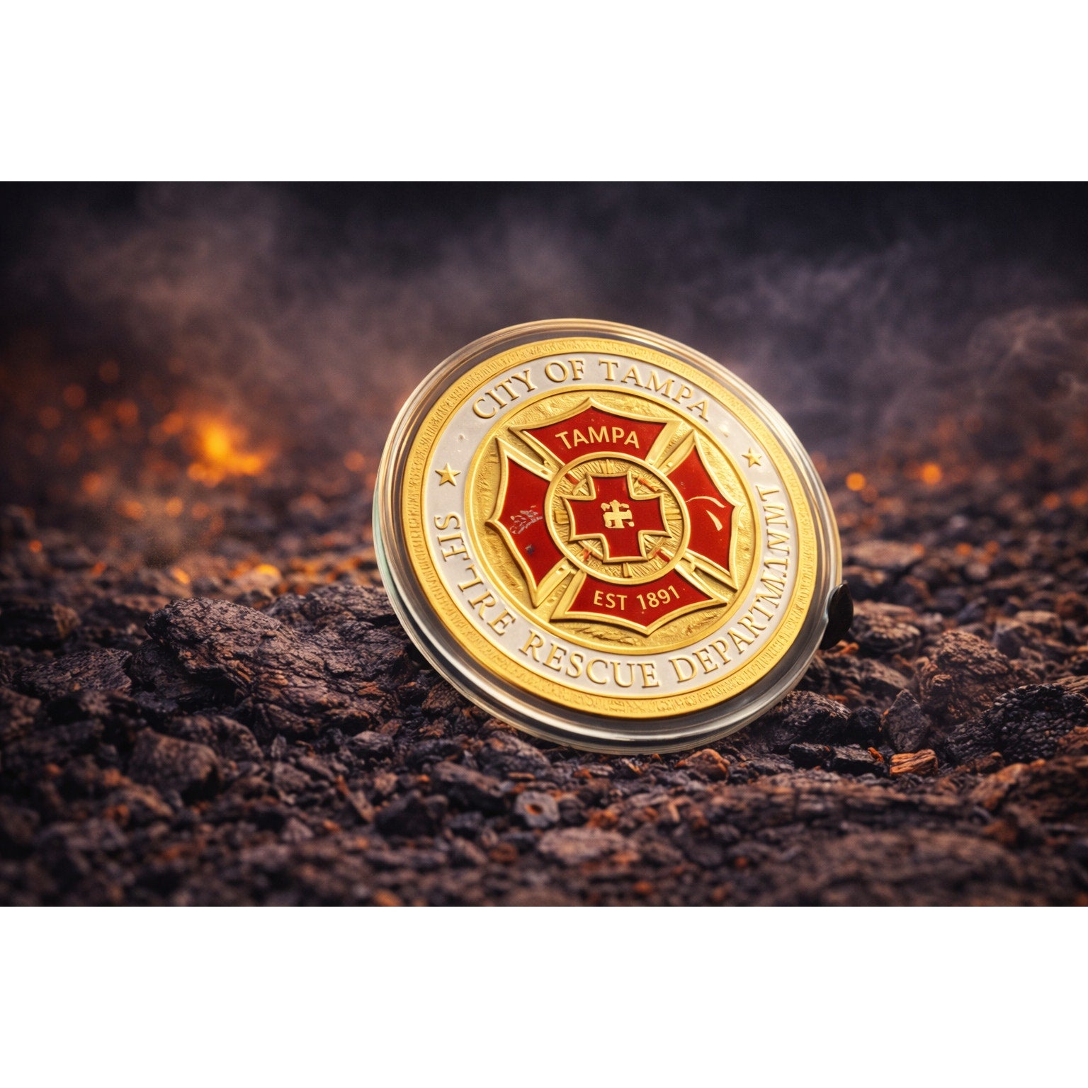 TAMPA FIRE-RESCUE DEPT Challenge Coin With Blue Velvet Case. Fast Shipping!