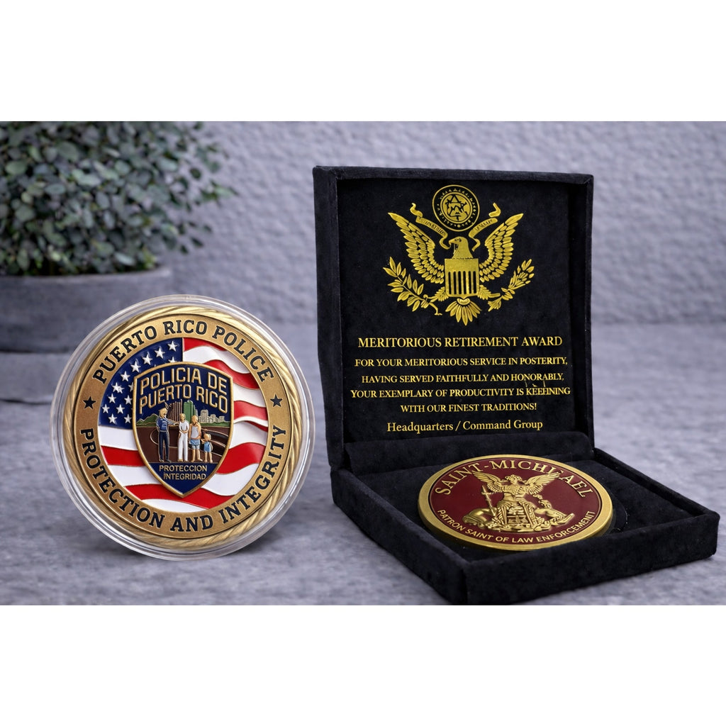 Puerto Rico Police challenge coin w/ Retirement Award