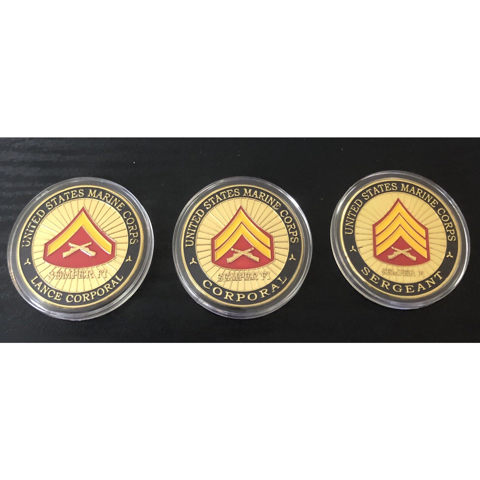 3 PCs USMC RANK Lance Corporal Sergeant SSG challenge Coin Marines US