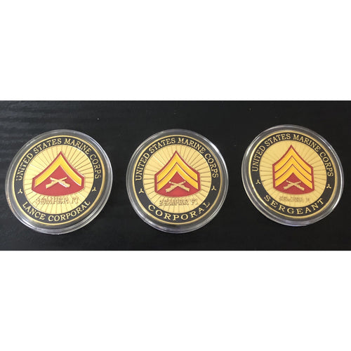 3 PCs USMC RANK Lance Corporal Sergeant SSG challenge Coin Marines US