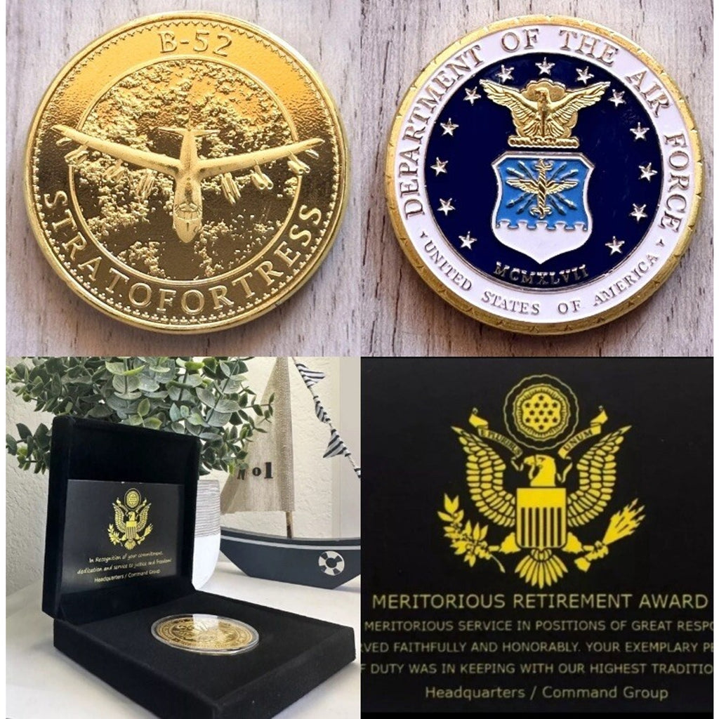 U S AIR FORCE B-52 STRATOFORTRESS Challenge Coin With Retirement Award