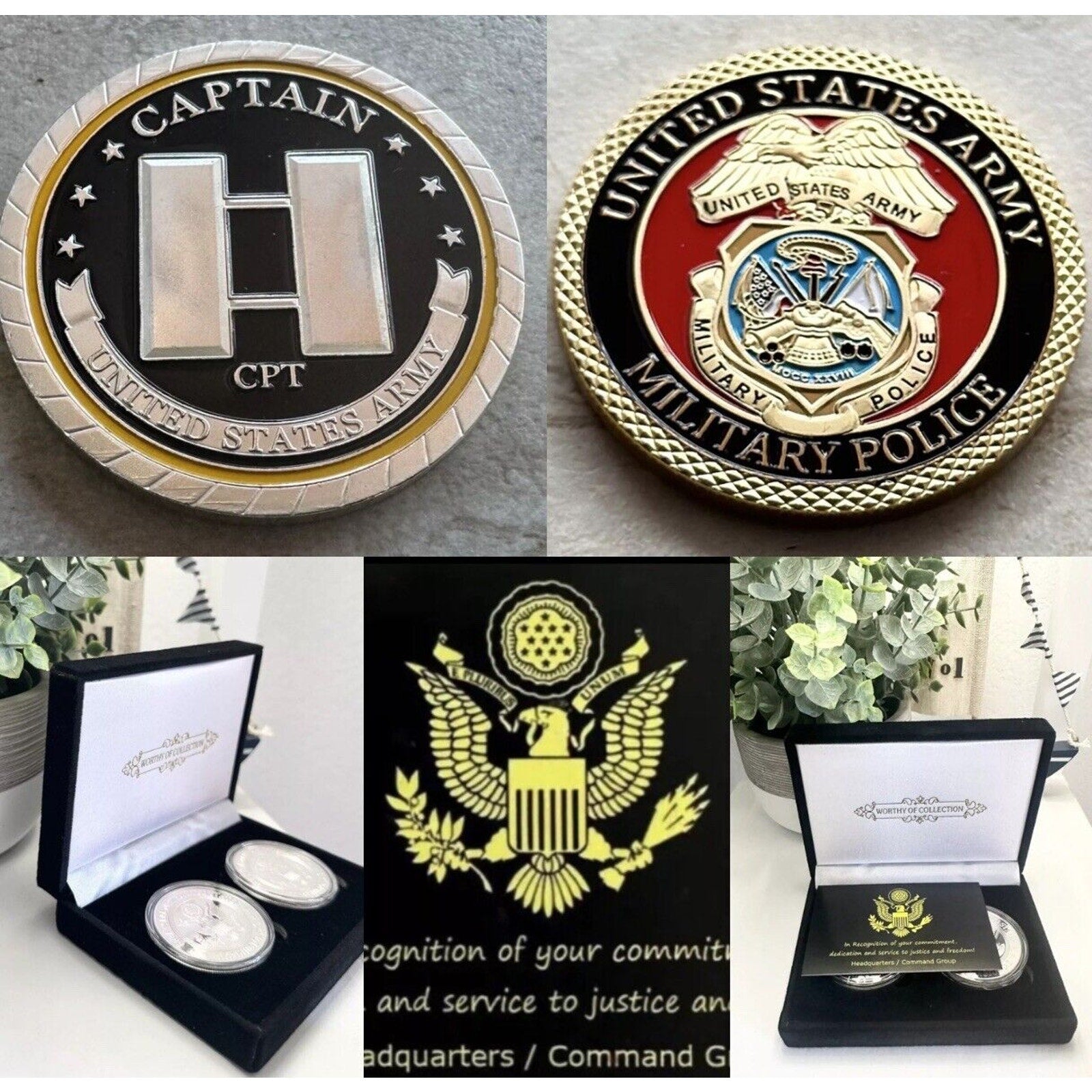 2pcs Army Rank Captain O-3 And Military Police MP CHALLENGE COINS