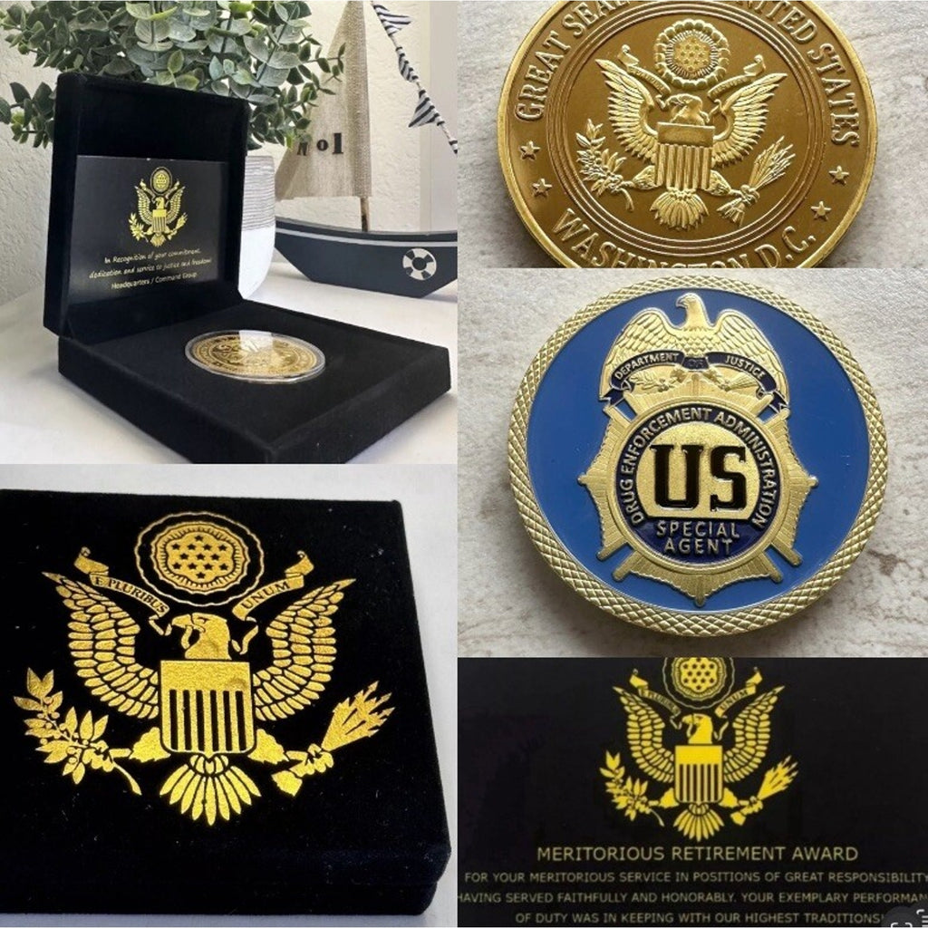 DEA UNITED STATES DRUG ENFORCEMENT ADMINISTRATION Coin W/ Retirement Award