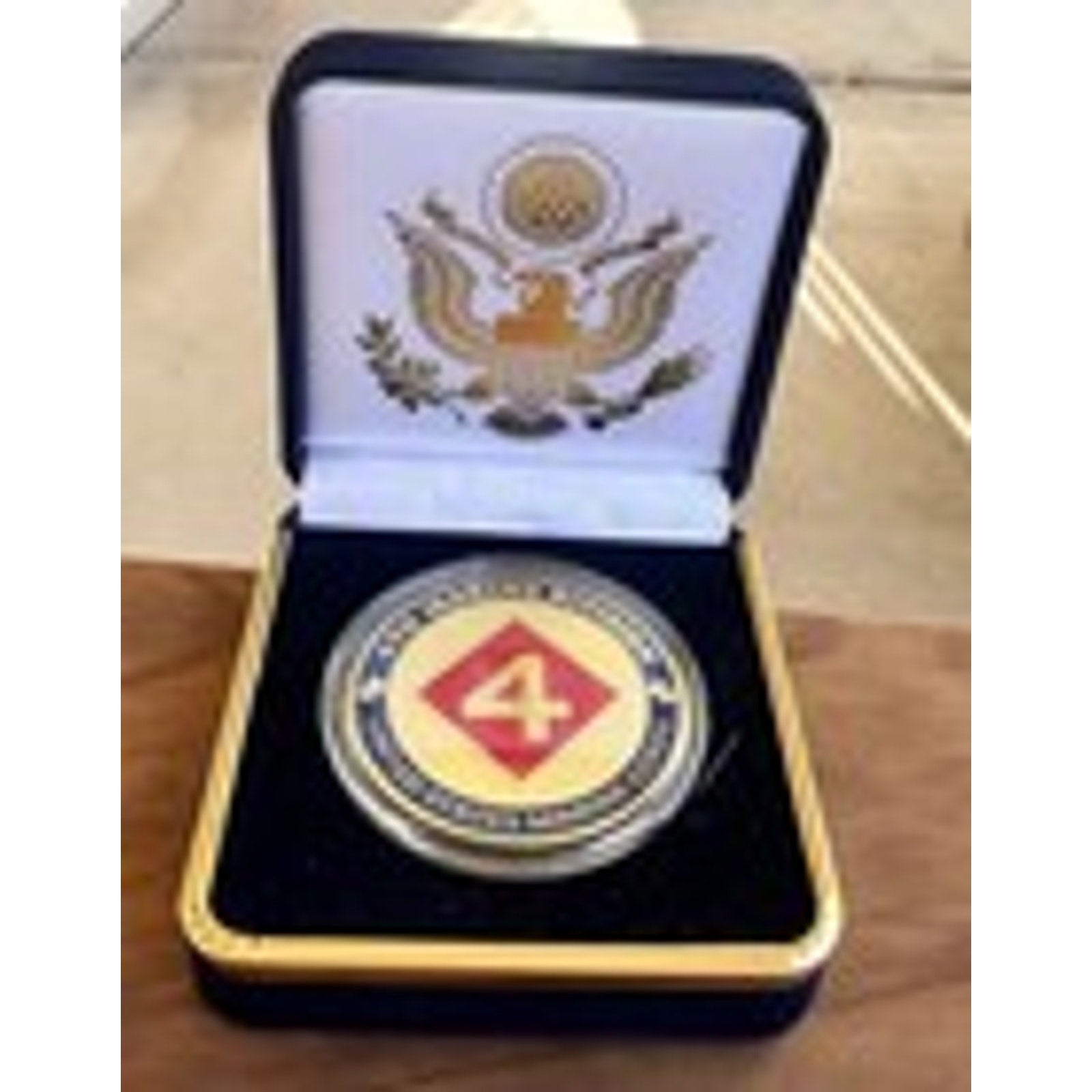Copied - Us Marine Corps - 4th MARINE DIVISION Challenge Coin With Blue Velvet Case
