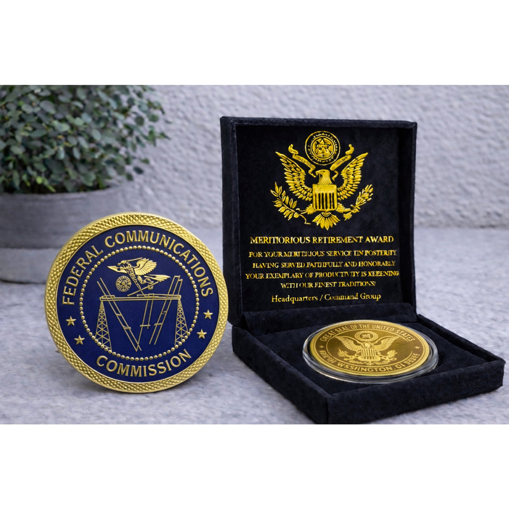 FEDERAL COMMUNICATIONS COMMISSION (FCC) Challenge Coin w/ Retirement Award
