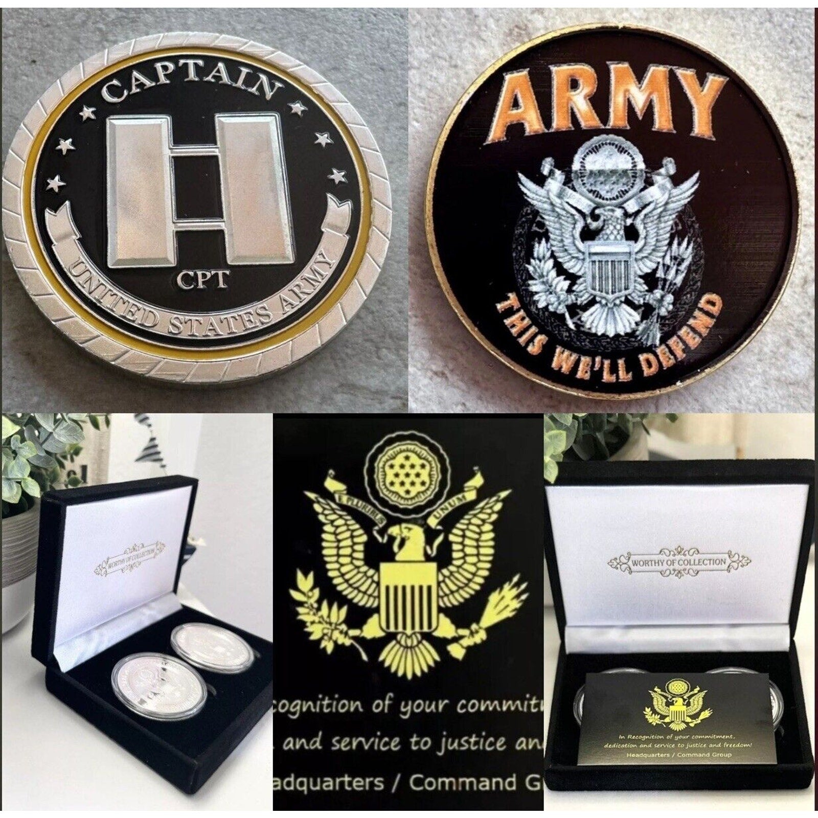 2pcs Army Rank Captain O-3 And SF Airbonrn Military CHALLENGE COINS