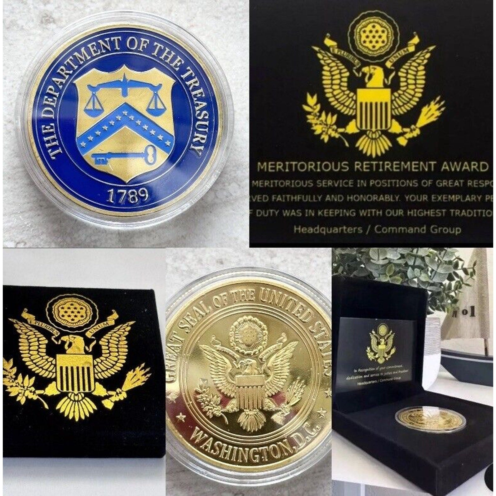 United States Gov. Department of the Treasury Agency Coin With Retirement Award