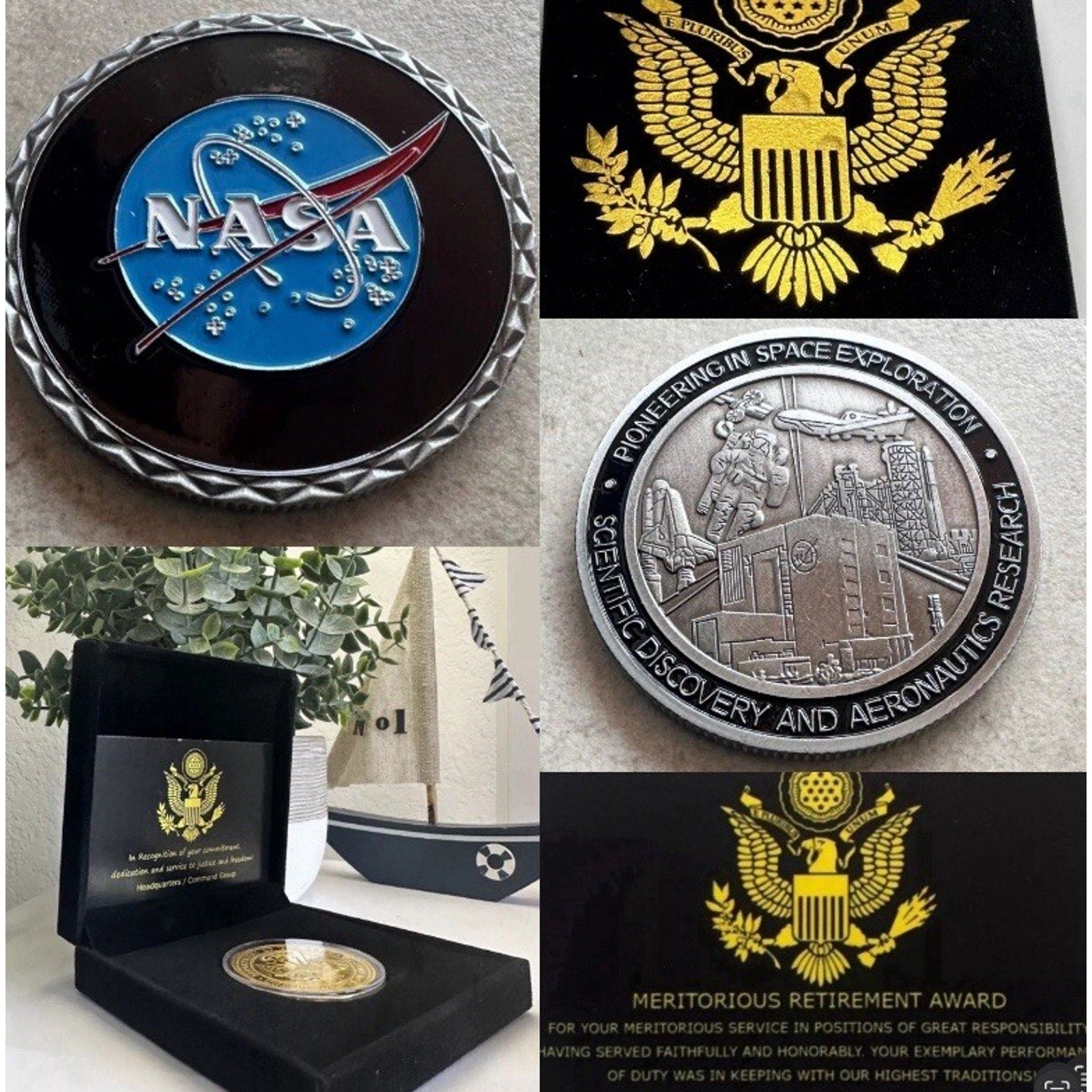 NASA National Aeronautics and Space Administration Coin W/ Retirement Award