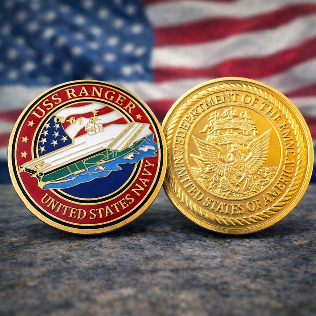 US NAVY - USS RANGER CV-61 Challenge Coin ·FAST SHIPPING· ·NEW· with case