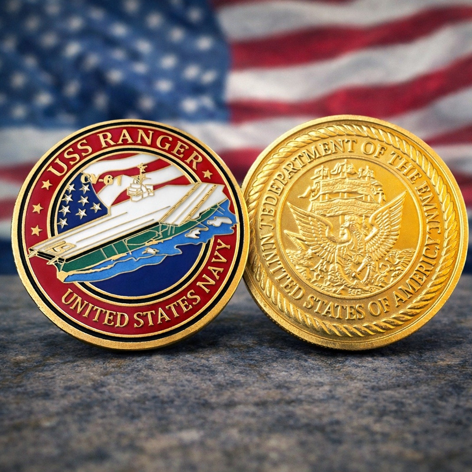 US NAVY - USS RANGER CV-61 Challenge Coin ·FAST SHIPPING· ·NEW· with case
