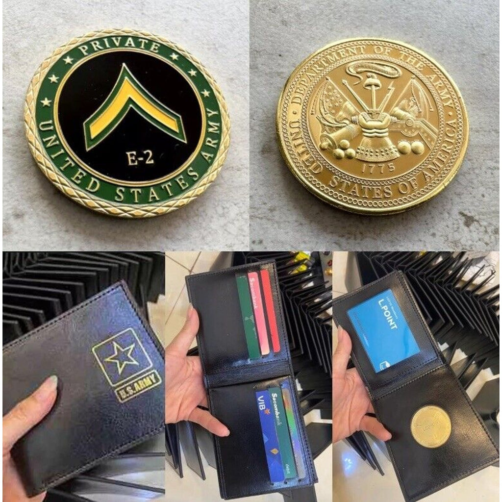 UNITED STATES ARMY - Rank PRIVATE E-2 w/Credential coin holder wallet