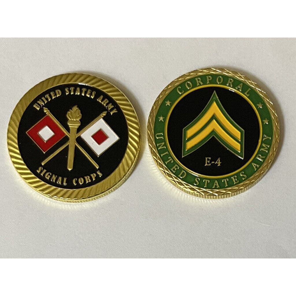 ARMY Enlisted Rank E 4 W/ Signal Branch Coin