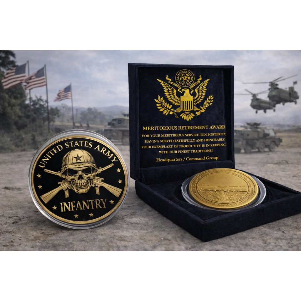 U.S. United States Army Infantry Division | Skull | Military w/ Retirement Award