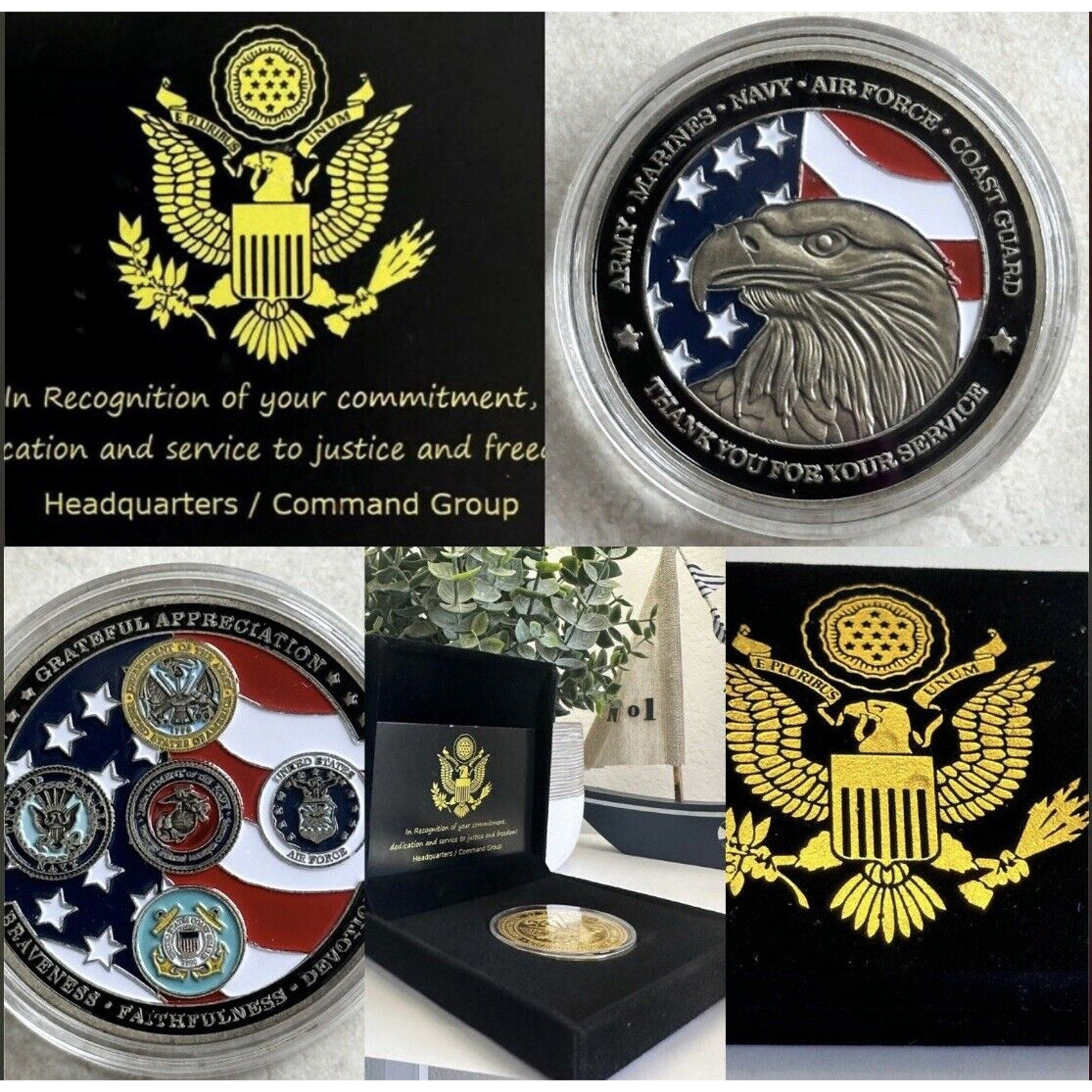 Thank You For Your Service Military Enamel Coin USA