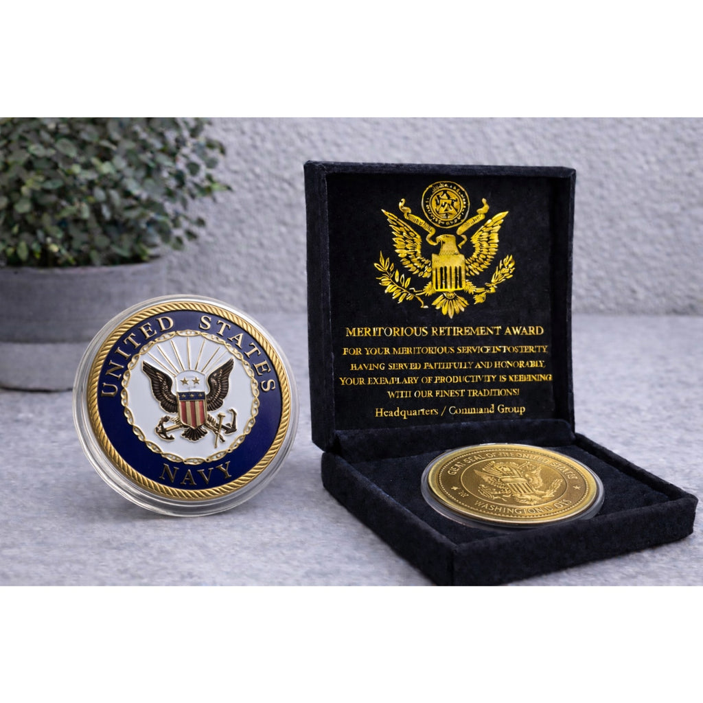 US NAVY Commemorative come with special velvet case w/ Retirement Award