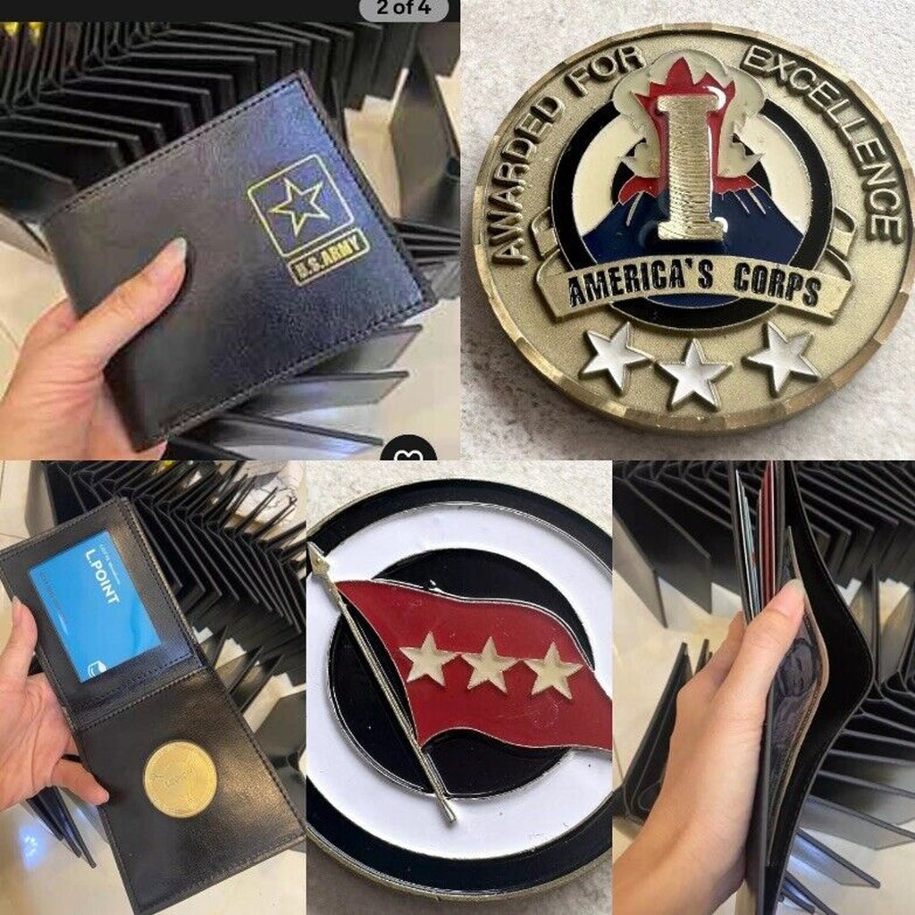 Original US Army 3 Star Of I Corps & Fort with Credential coin holder wallet