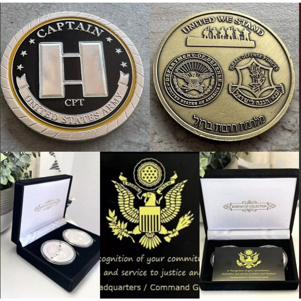 2pcs Army Rank Captain O-3 And IDF US NAVY Joint Opration CHALLENGE COINS