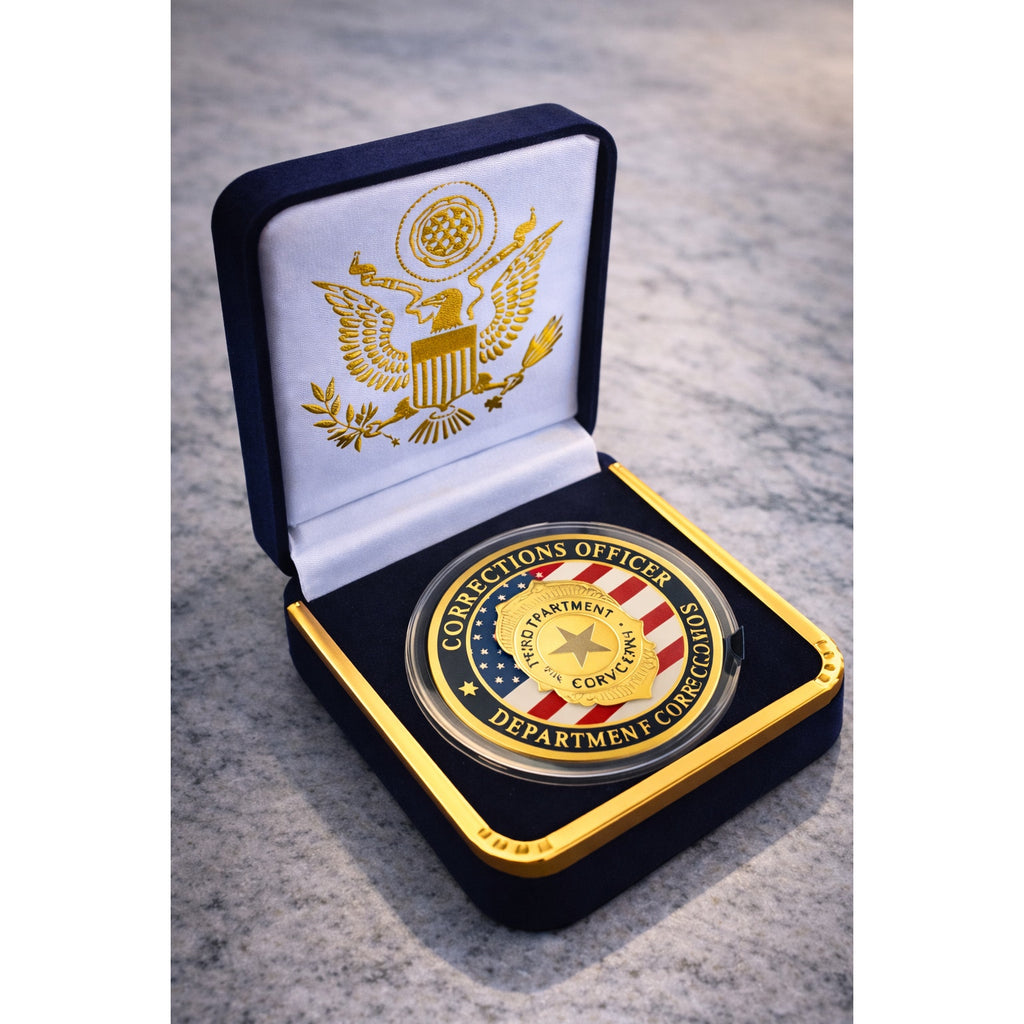 Department of Corrections Officer Challenge Coin With Blue Velvet Case M