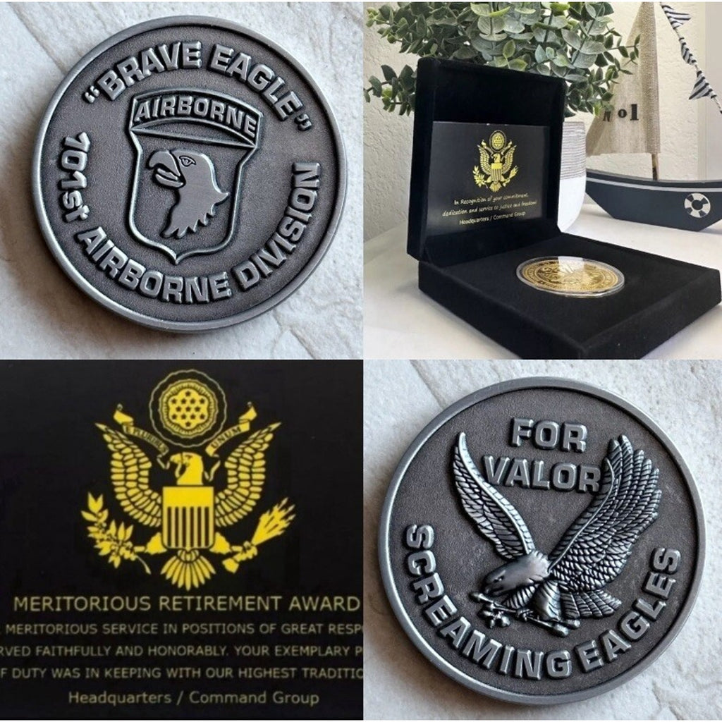 Challenge Coin 101st Airborne Original Coin With Retirement Award
