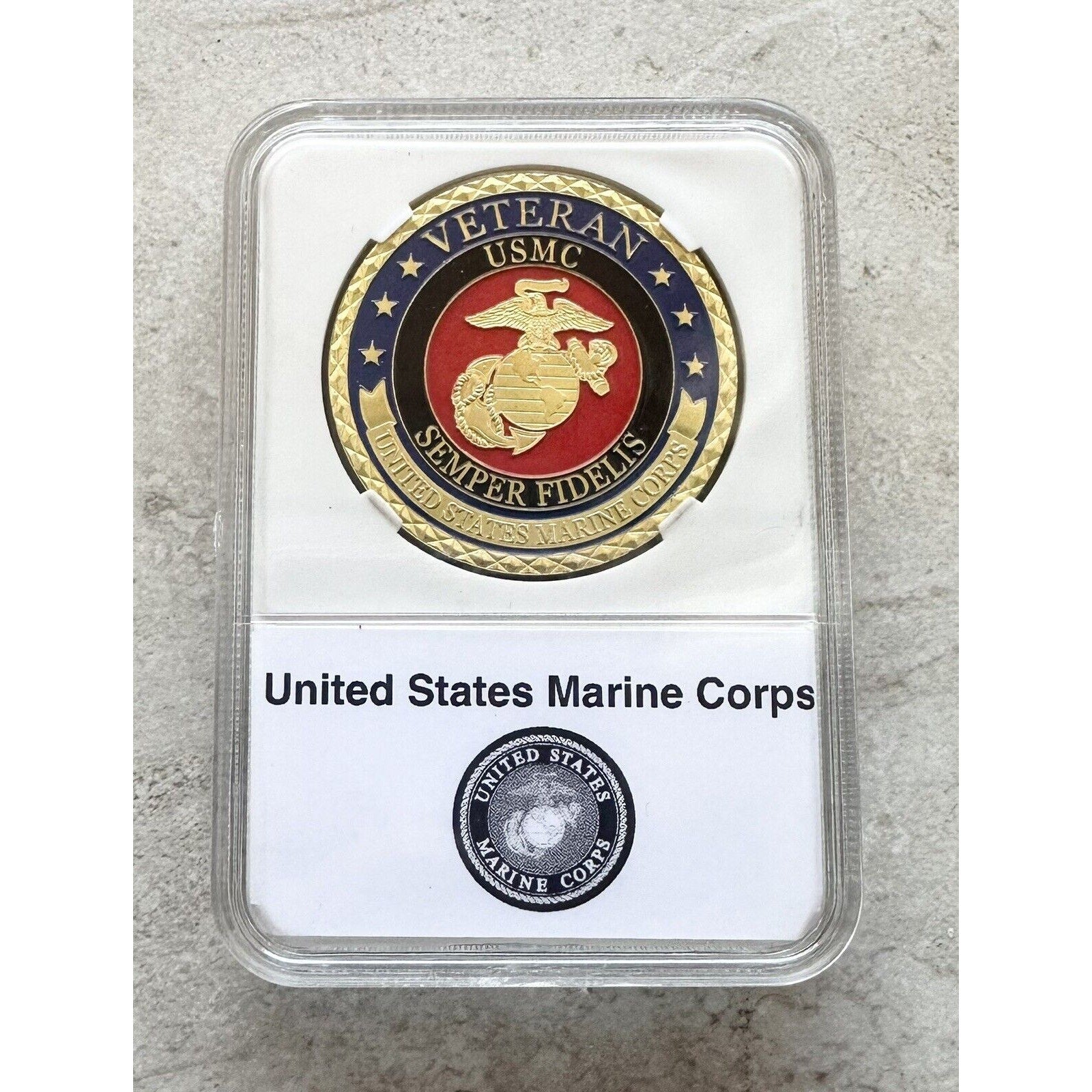 US MARINE CORPS VETERAN Challenge Coin With Case