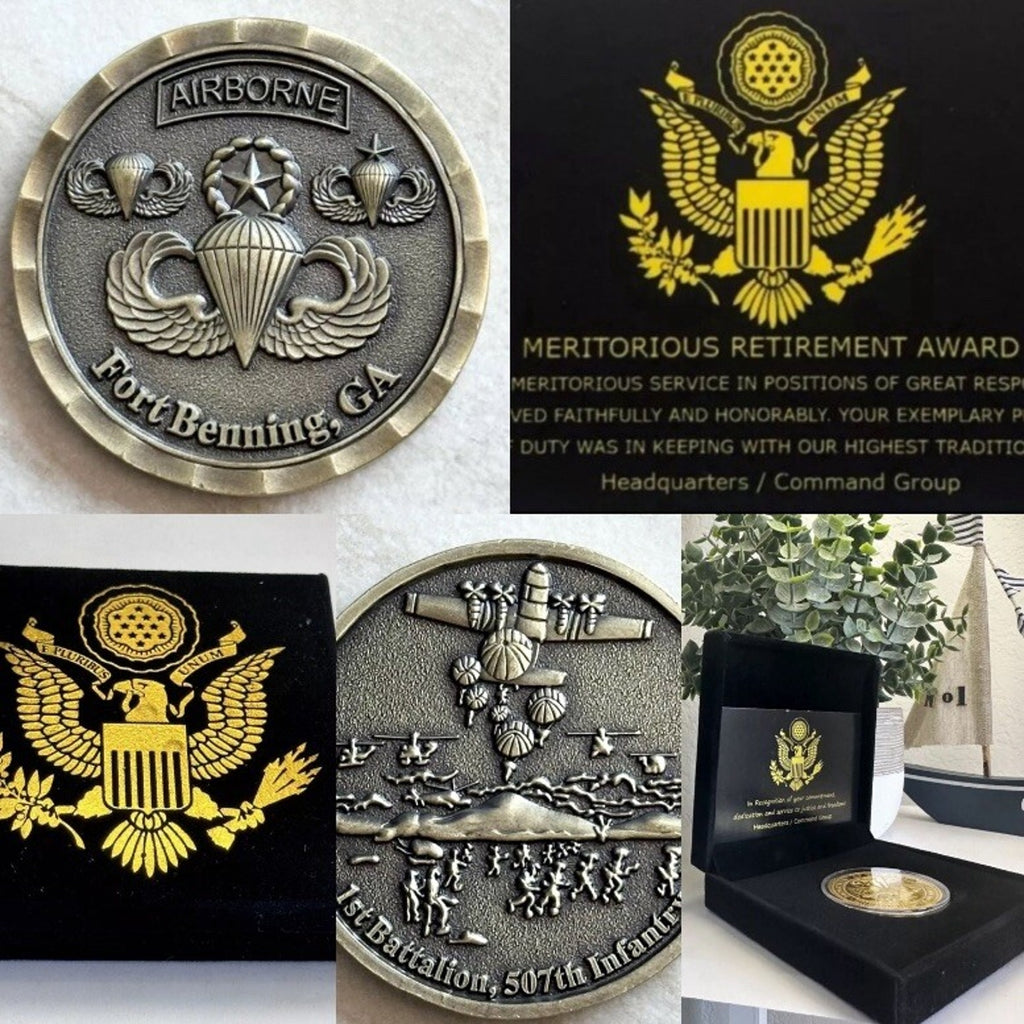 US Army Airborne Challenge Coin With Retirement Award