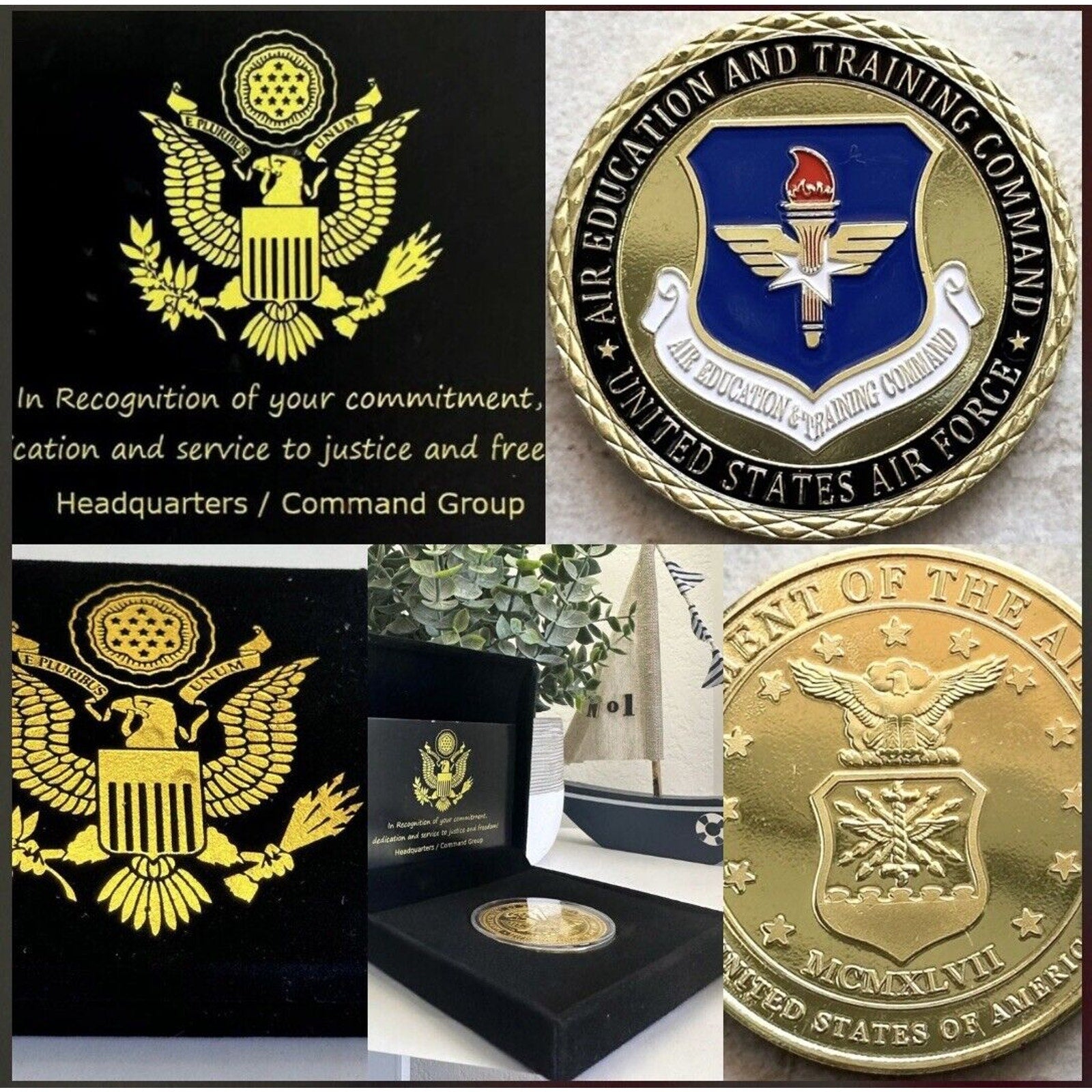 U S AIR FORCE Air Education & Training Command Challenge Coin With Velvet Case