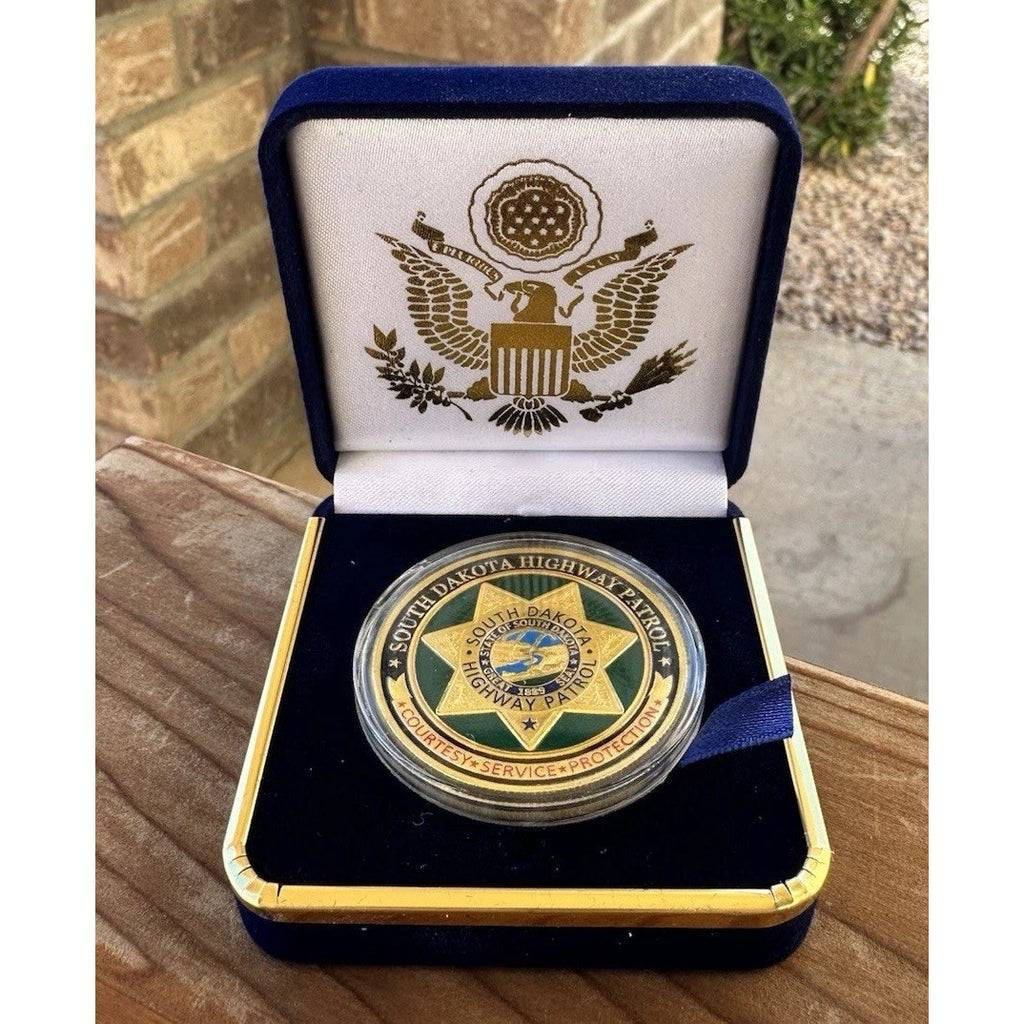 SOUTH DAKOTA HIGHWAY PATROL Challenge Coin With Blue Velvet Case. Fast Shipping!