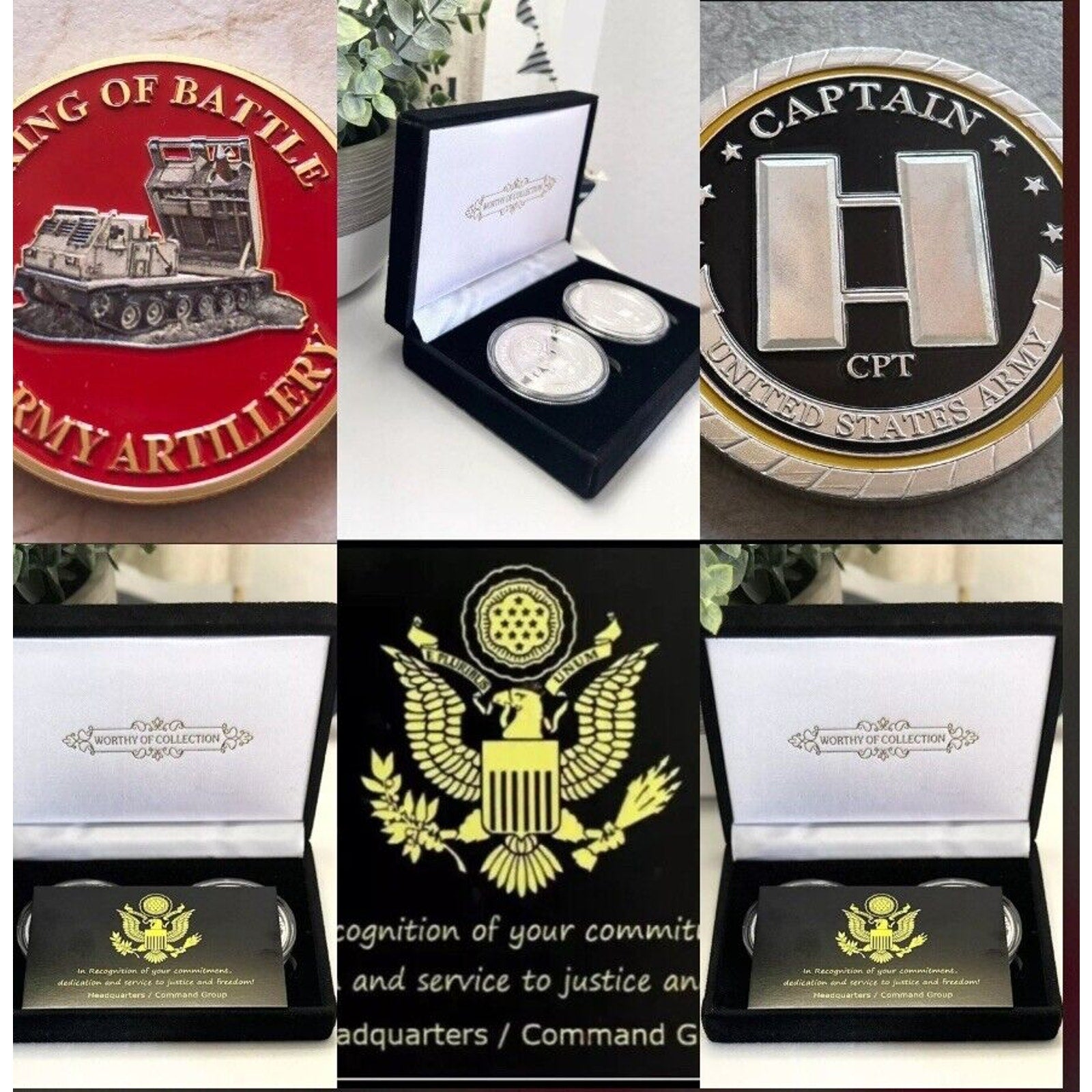 2pcs Army Rank Captain O-3 And Ft. Sill Artillery Base US Coins